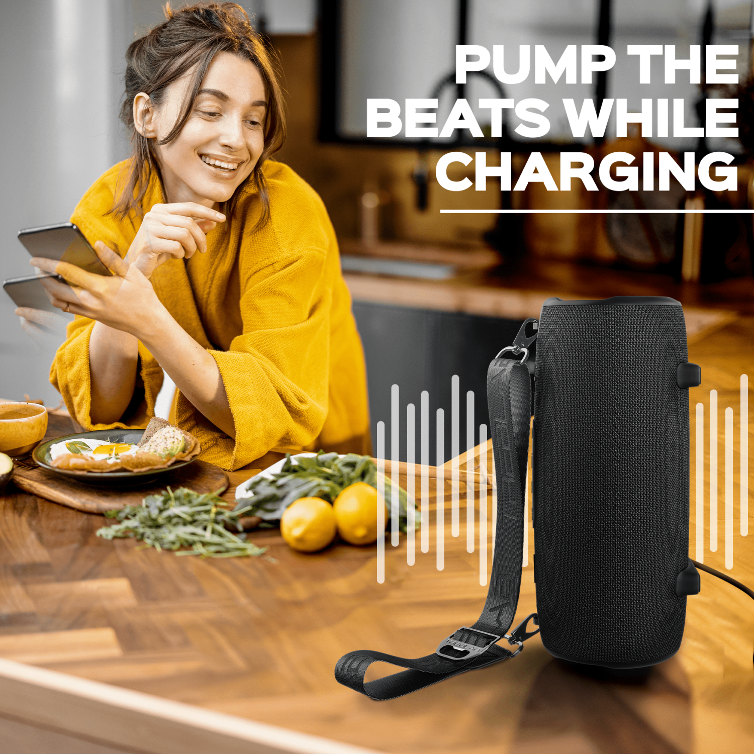 TREBLAB HD-Max - haut-parleurs stéréo Bluetooth puissants, 60 W, 20H Playtime, Powerbank, haut-parleur portatif extérieur IPX7, TWS, Deep Bass,