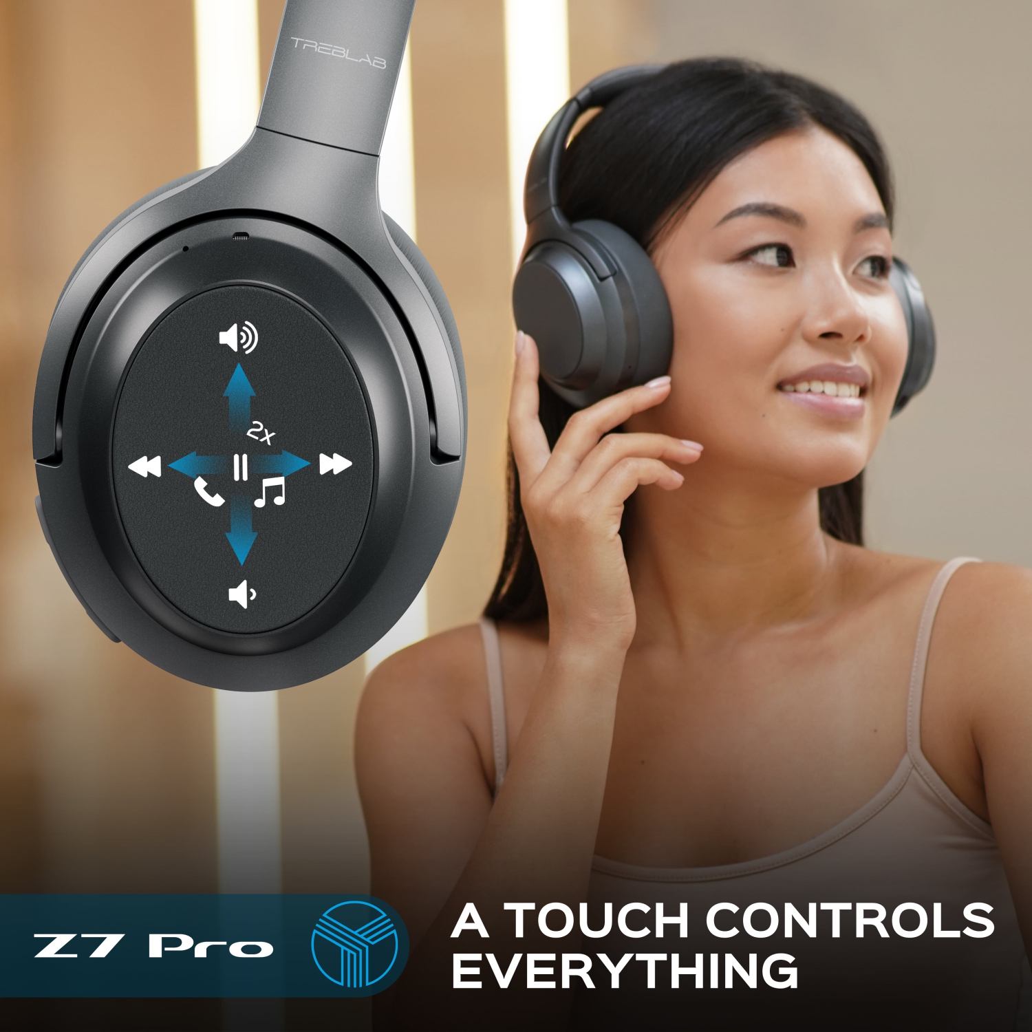 TREBLAB Z7 PRO Hybrid Active Noise Canceling Headphones with Mic