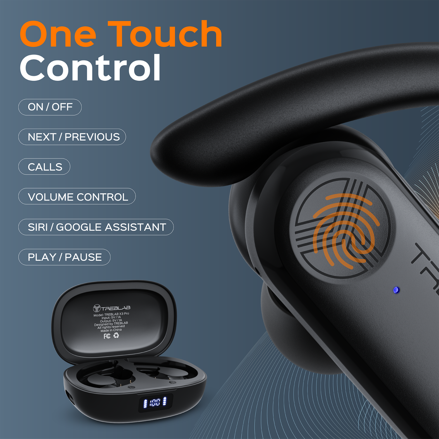 TREBLAB X3 Pro - True Wireless Earbuds with Earhooks - 145H Battery Life, Bluetooth 5.0, IPX5 Waterproof Earbuds - TWS Bluetooth Headphones with