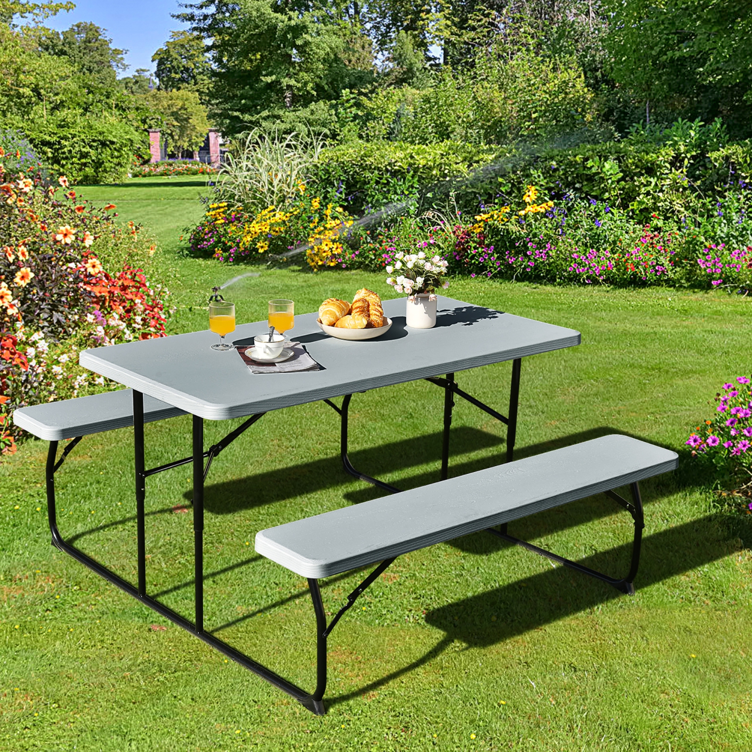 Costway Foldable Picnic Table Bench Set Outdoor Camping for Patio & Backyard