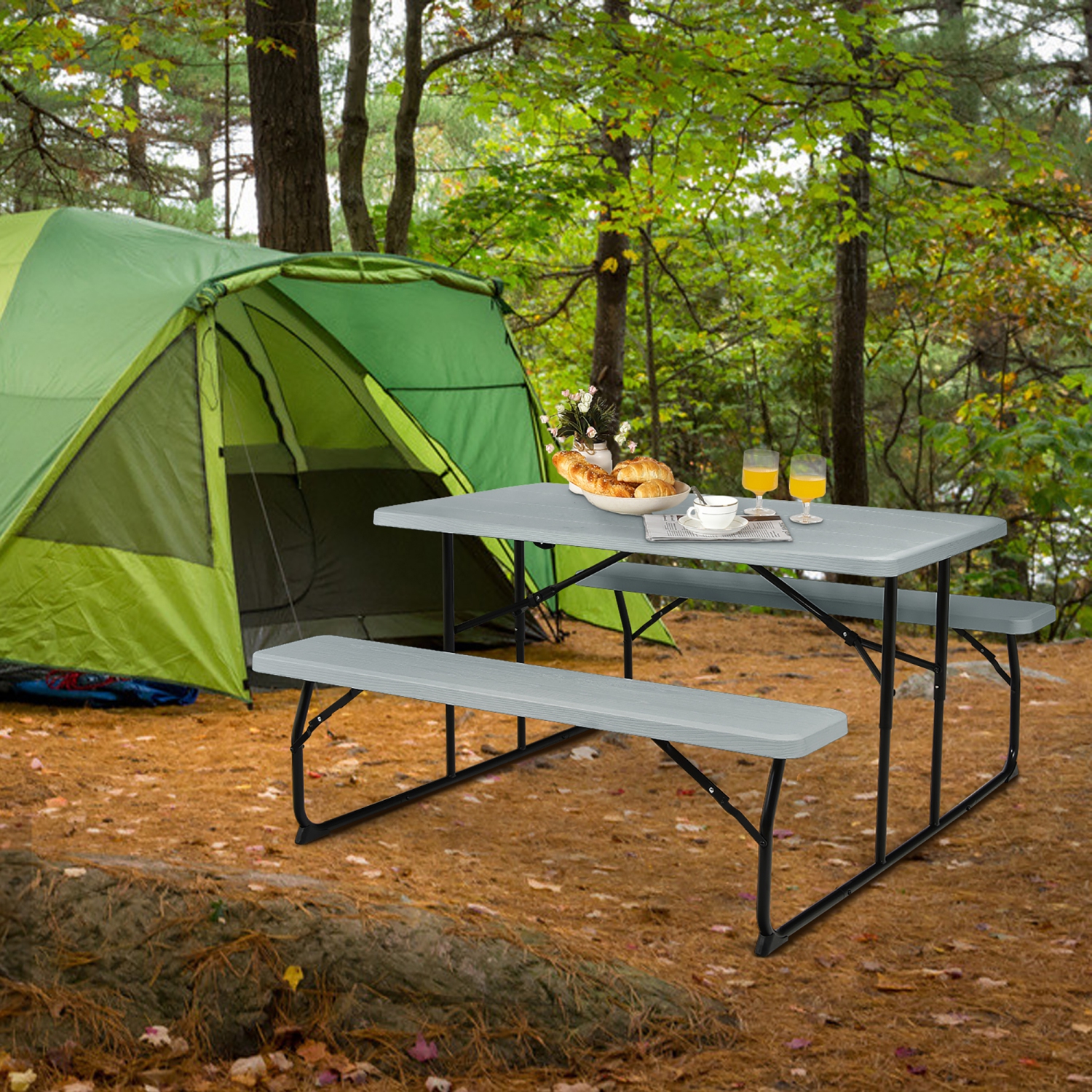 Costway Foldable Picnic Table Bench Set Outdoor Camping for Patio & Backyard