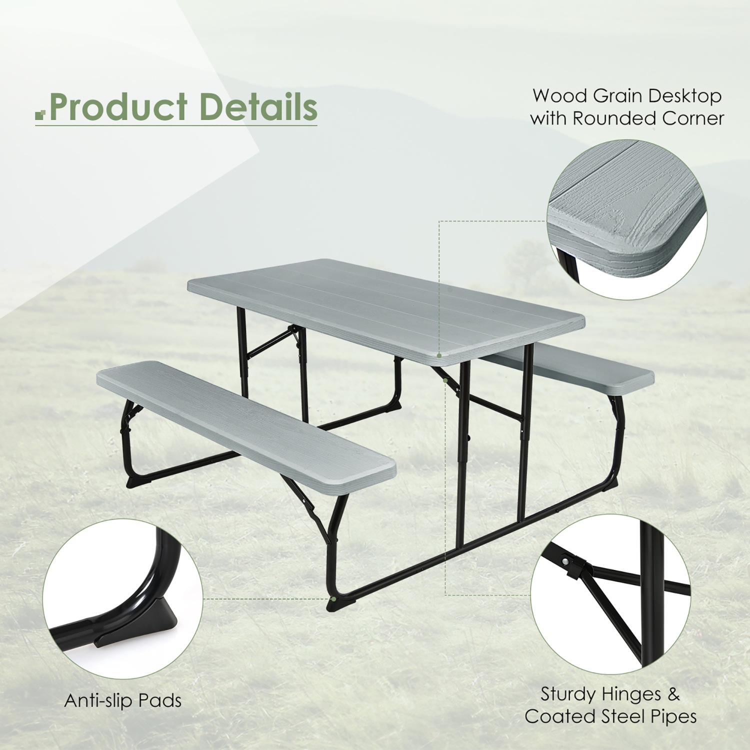 Costway Foldable Picnic Table Bench Set Outdoor Camping for Patio & Backyard
