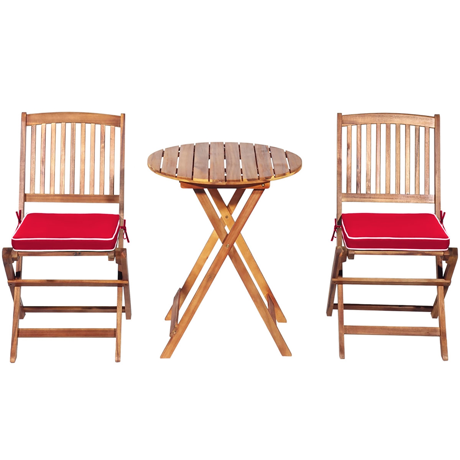Costway 3PCS Patio Folding Wooden Bistro Set Cushioned Chair Conversation Cushion