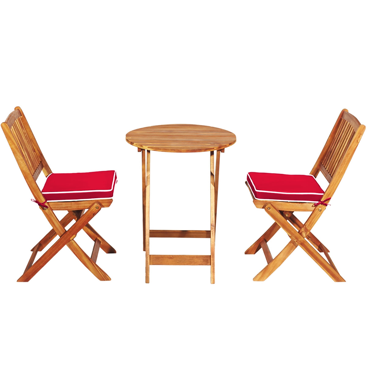 Costway 3PCS Patio Folding Wooden Bistro Set Cushioned Chair Conversation Cushion