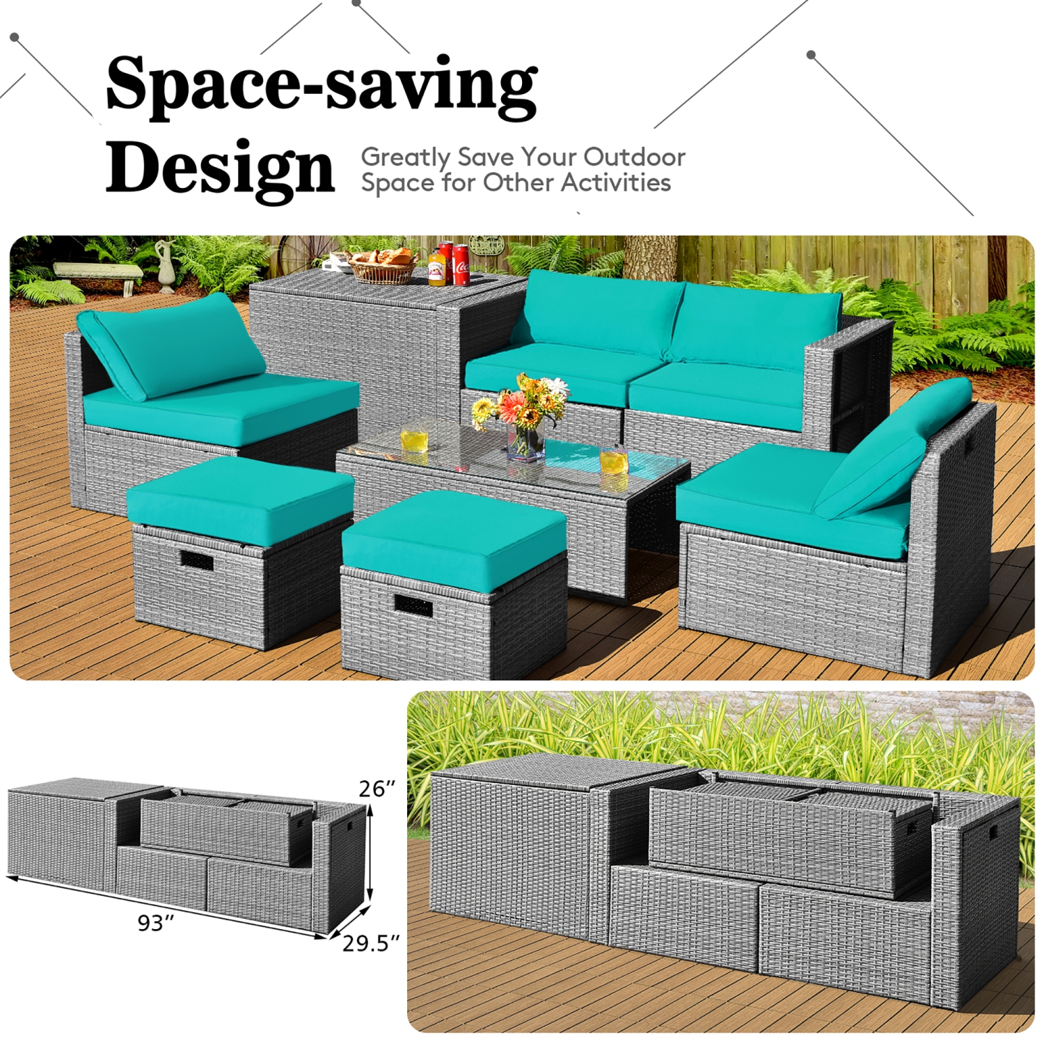 Costway 8PCS Patio Rattan Furniture Set Storage Waterproof Cover Cushion