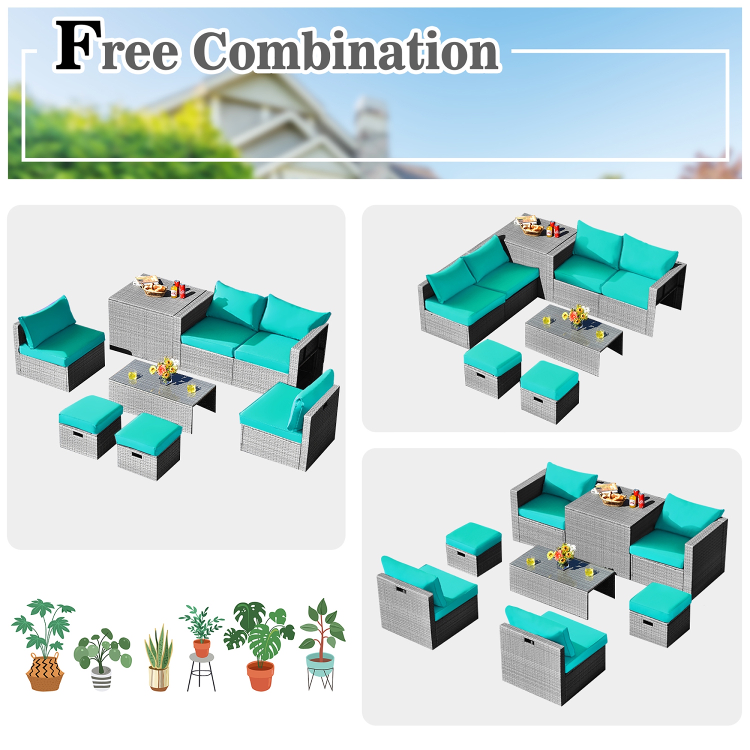 Costway 8PCS Patio Rattan Furniture Set Storage Waterproof Cover Cushion
