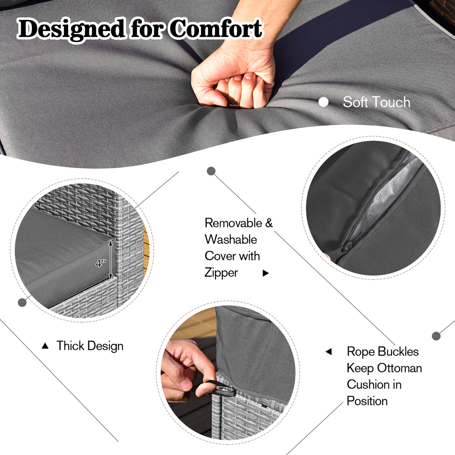 Costway 8PCS Patio Rattan Furniture Set Storage Waterproof Cover Cushion