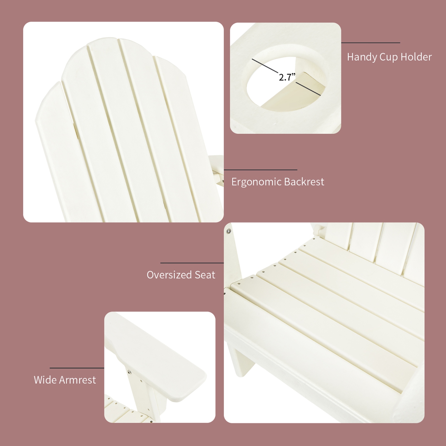 Costway 2PCS Patio Adirondack Chair Side Table Set Weather Resistant Cup Holder