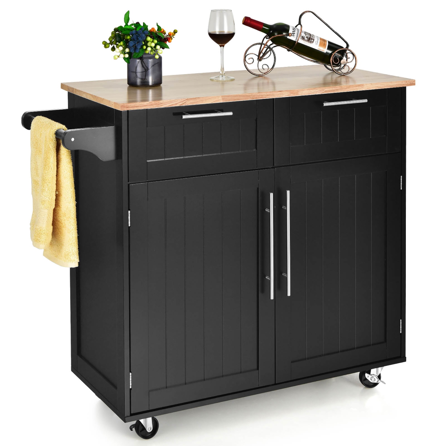 Armoire utilitaire robuste à roulettes pour îlot de cuisine de Costway avec chariot de rangement noir
