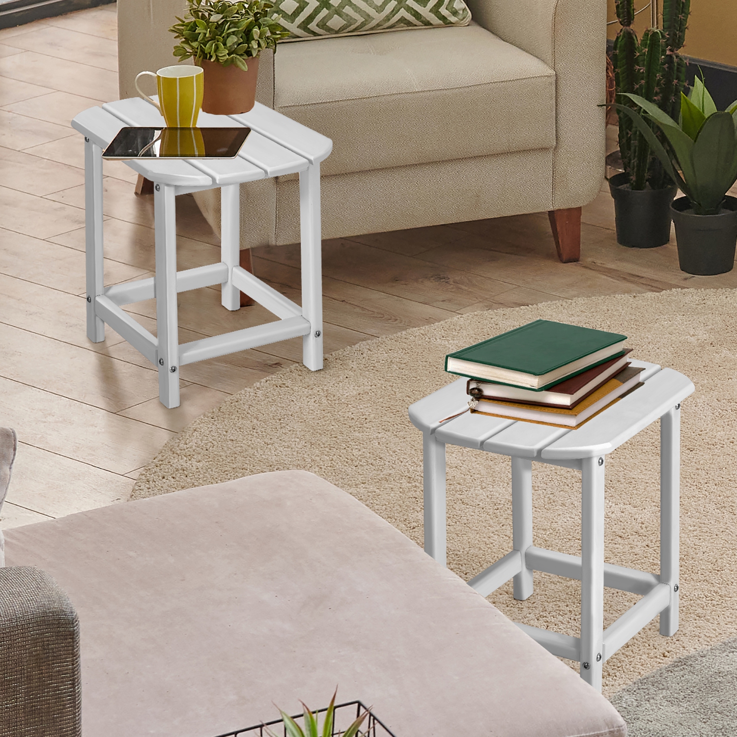 Costway 2PCS 18" Patio Adirondack Side Table Weather Resistant Garden Yard White