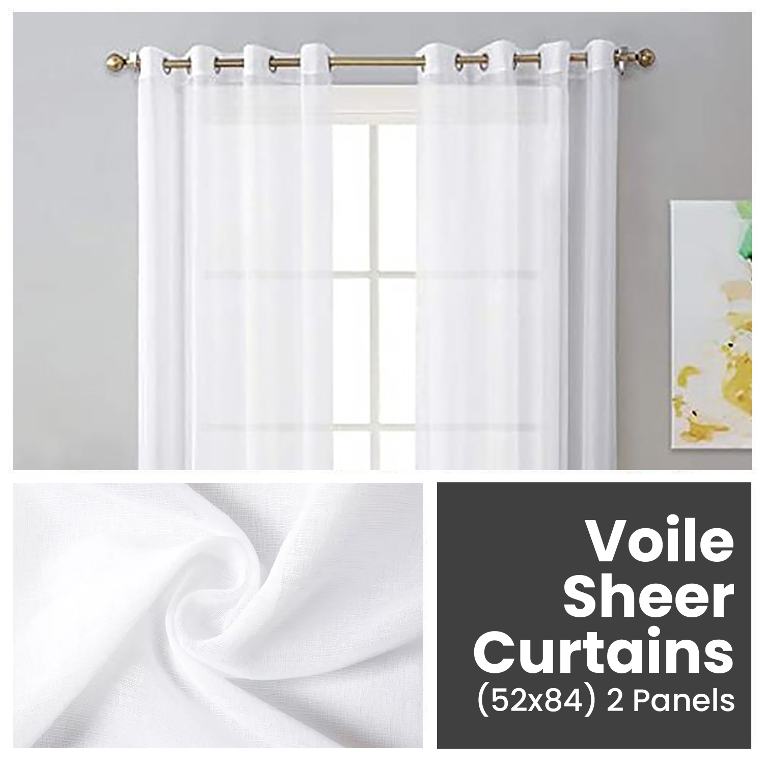 Rideaux transparents en lin de Canadian, 52 larg. X 84 long., 2 panneaux filtrants légers, rideaux de fenêtre transparents lavables à la machine pour