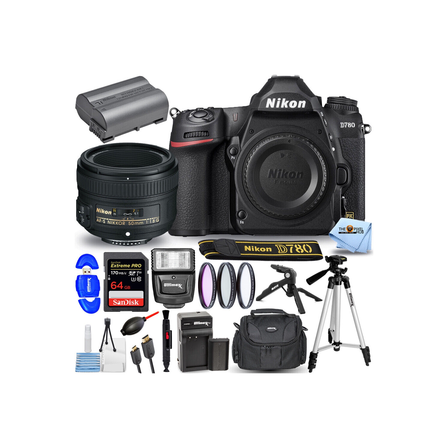 Nikon D780 DSLR Camera with 50mm f/1.8G Lens - 15PC Accessory Bundle