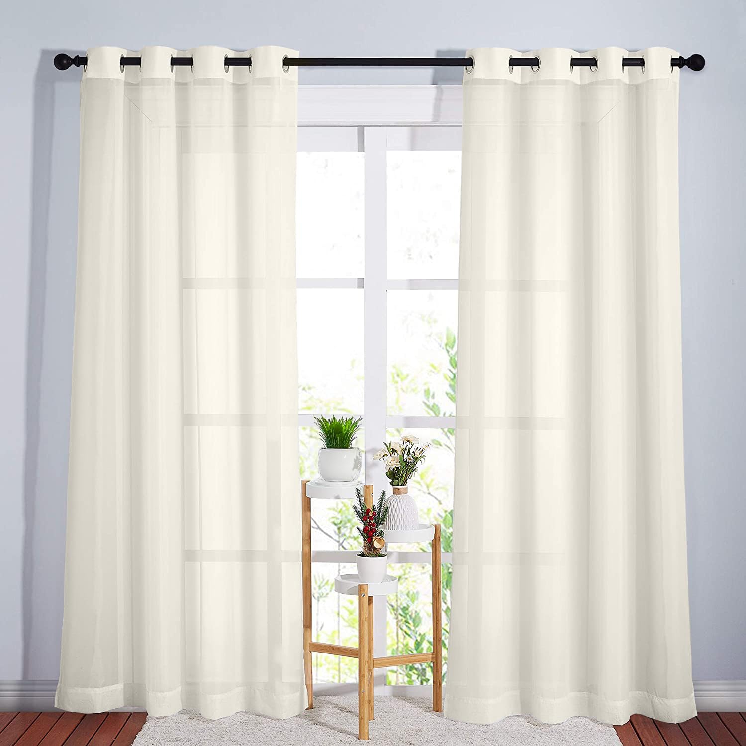 Canadian Linen Voile Sheer Curtains, W 52" x L 84", 2 Panels Light Filtering Machine Washable Sheer Window Drapes Ring Curtain for Home Bedroom, Cream