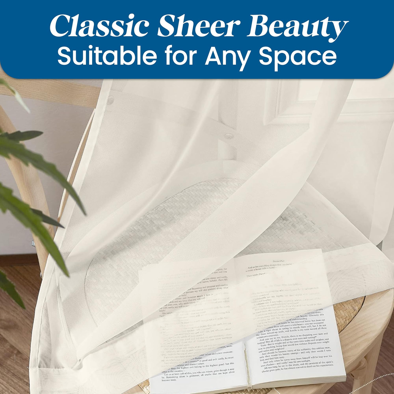 Canadian Linen Voile Sheer Curtains, W 52" x L 84", 2 Panels Light Filtering Machine Washable Sheer Window Drapes Ring Curtain for Home Bedroom, Cream