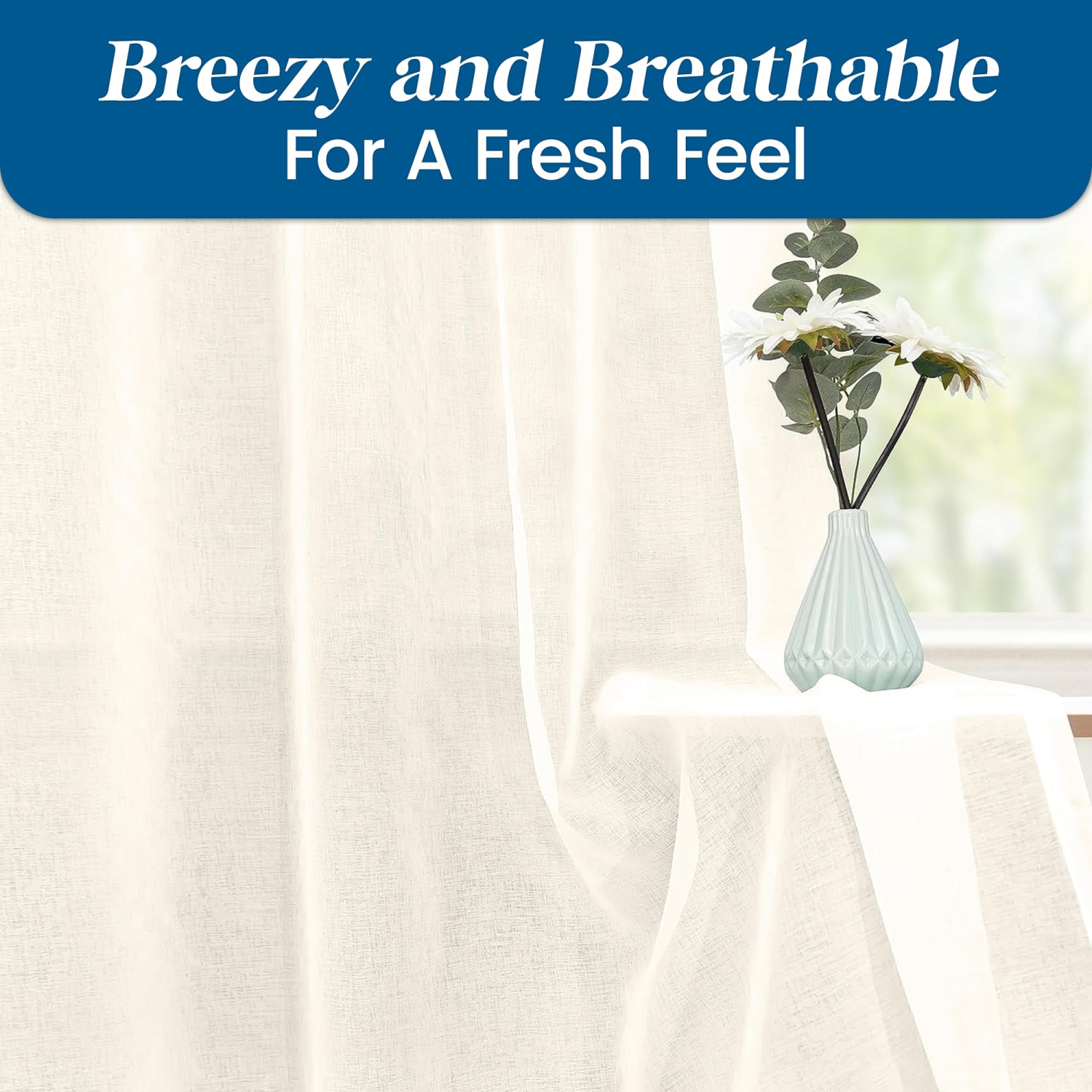 Canadian Linen Voile Sheer Curtains, W 52" x L 84", 2 Panels Light Filtering Machine Washable Sheer Window Drapes Ring Curtain for Home Bedroom, Cream