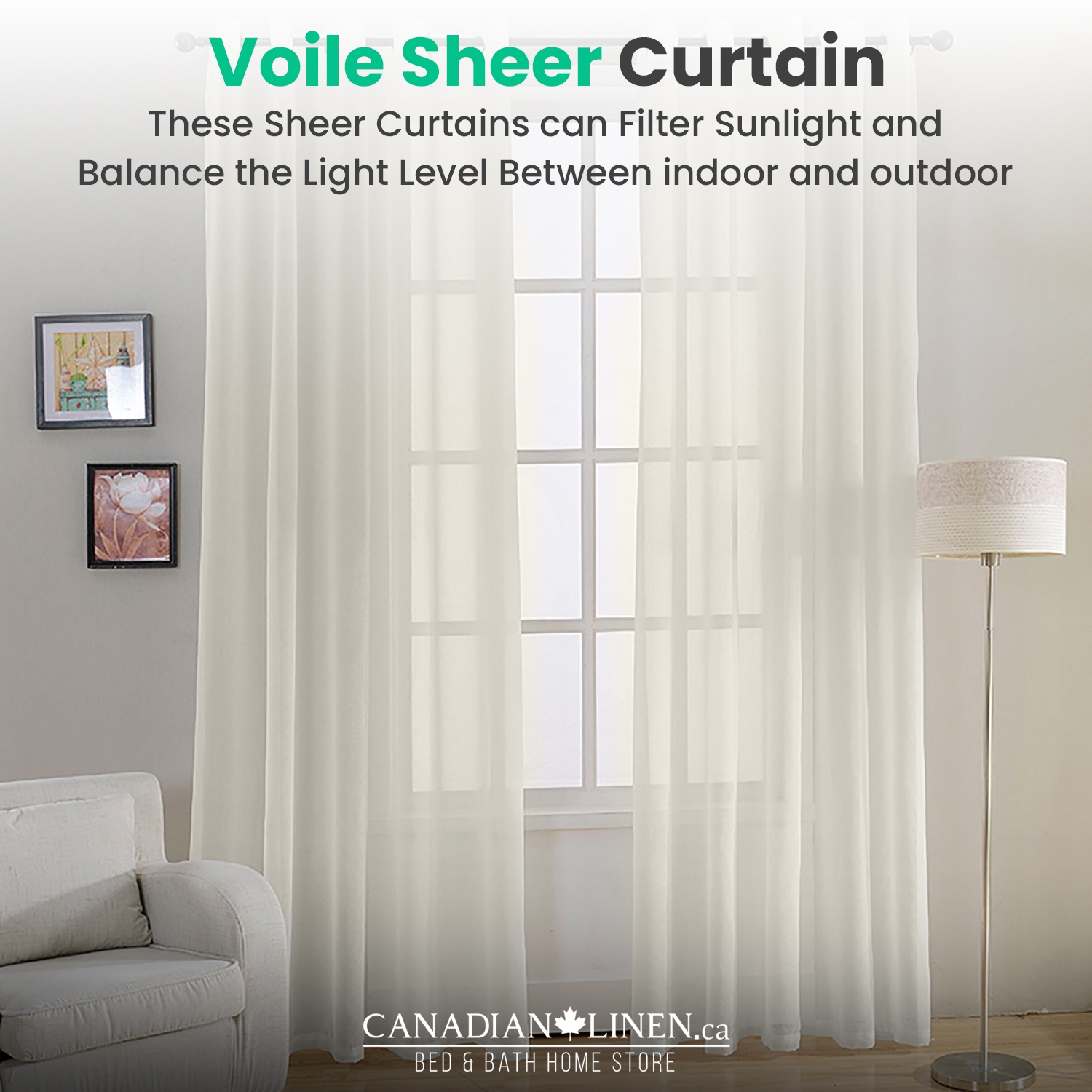 Canadian Linen Voile Sheer Curtains, W 52" x L 84", 2 Panels Light Filtering Machine Washable Sheer Window Drapes Ring Curtain for Home Bedroom, Cream