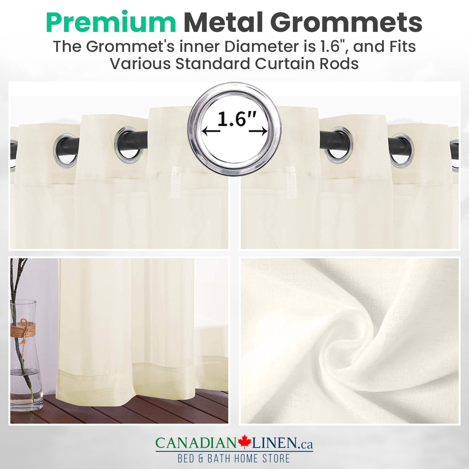 Canadian Linen Voile Sheer Curtains, W 52" x L 84", 2 Panels Light Filtering Machine Washable Sheer Window Drapes Ring Curtain for Home Bedroom, Cream