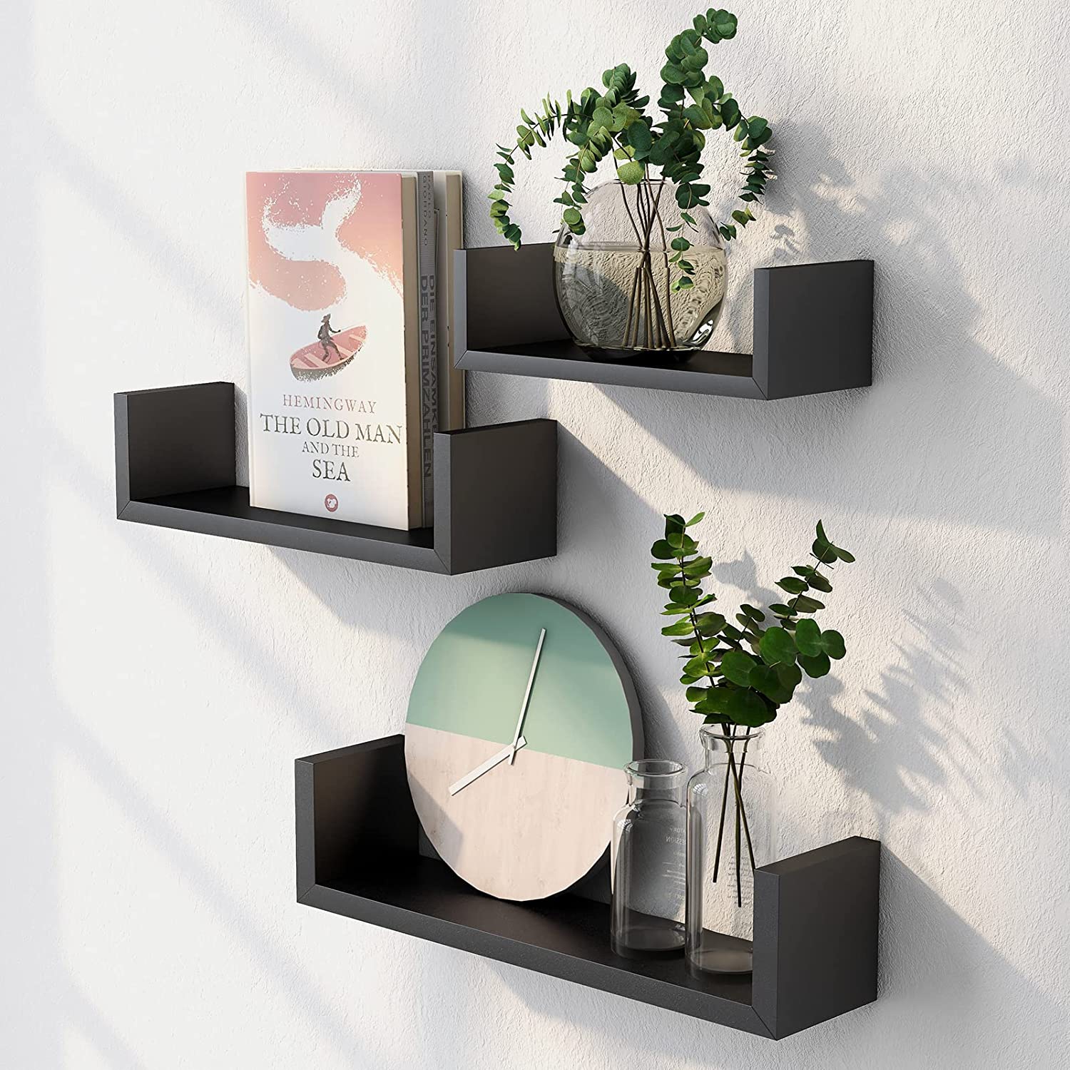 ITY International - Set of 3 Wooden Wall Shelves, Taupe Grey