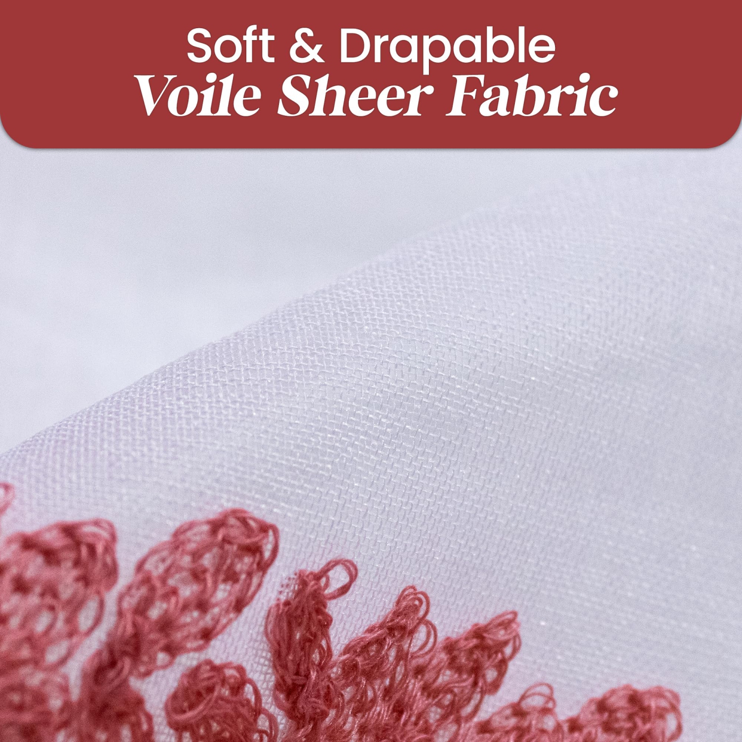 Canadian Linen Voile Sheer Curtains W 52" x L 84" 2 Panels Light Filtering Washable Sheer Window Drapes Ring Curtains, Decorative White/Red Embroidery