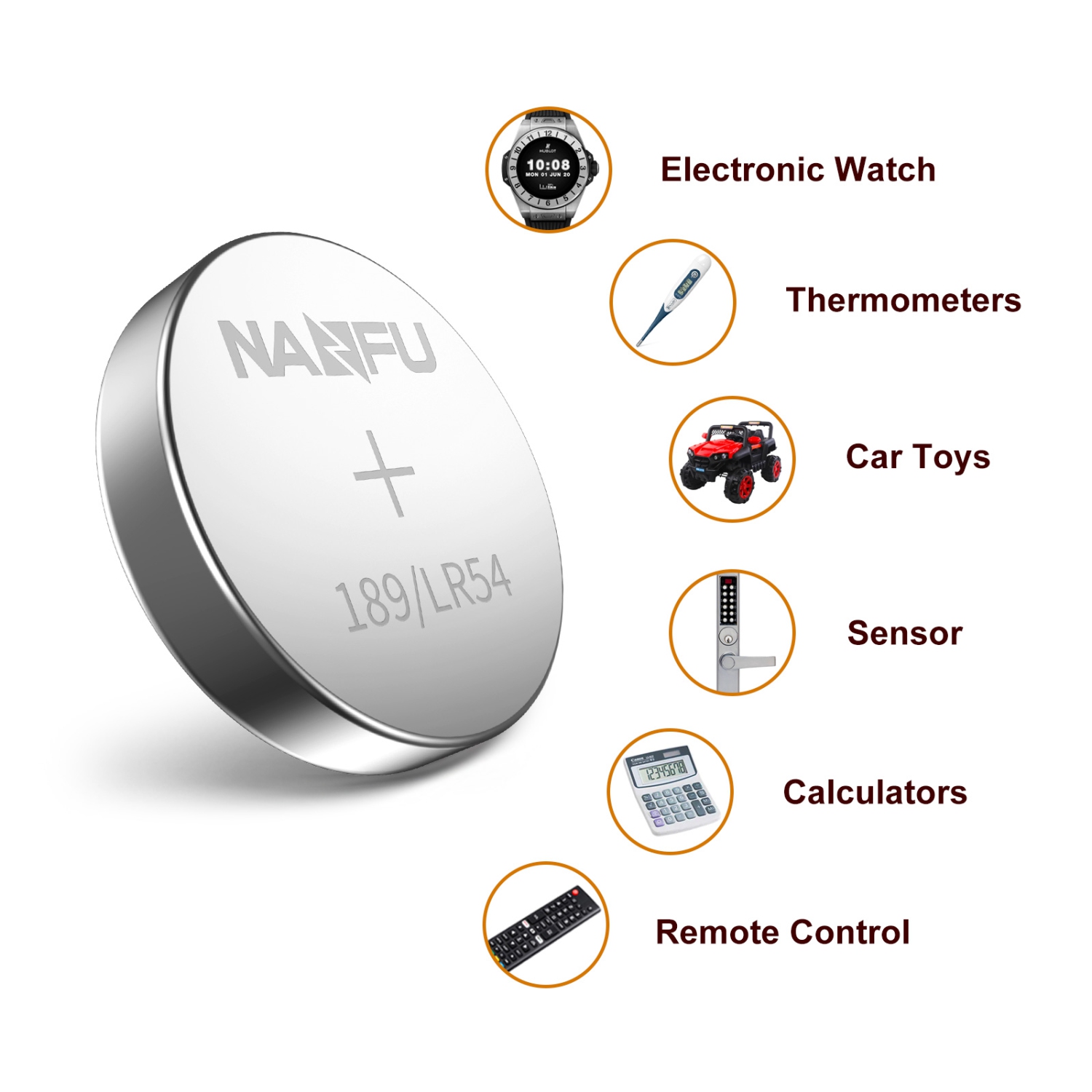 Paquet de 100 piles plates LR54/189 de NANFU