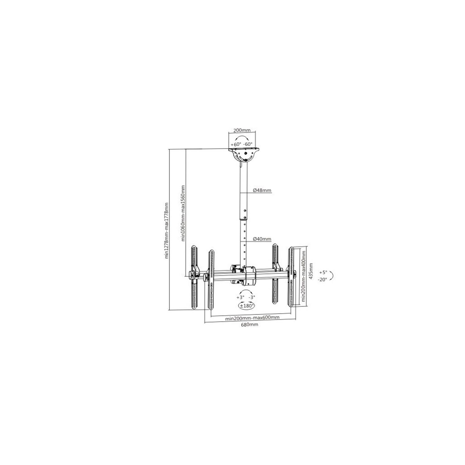 Le SUPPORT DE PLAFOND DOS À DOS pour ÉCRAN PLAT Speedex convient à la plupart des téléviseurs à écran plat ACL DEL de 37 à 70 po