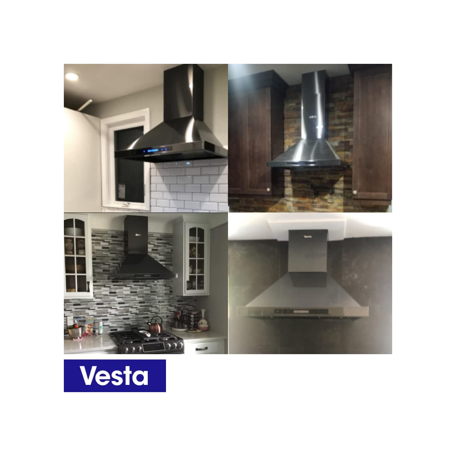 Vesta 900CFM Frankfurt Black Stainless Steel Wall Mounted Range Hood With Touch Screen Control, 2 Pcs Baffle Filters, 4 Speed Levels, Adjustable