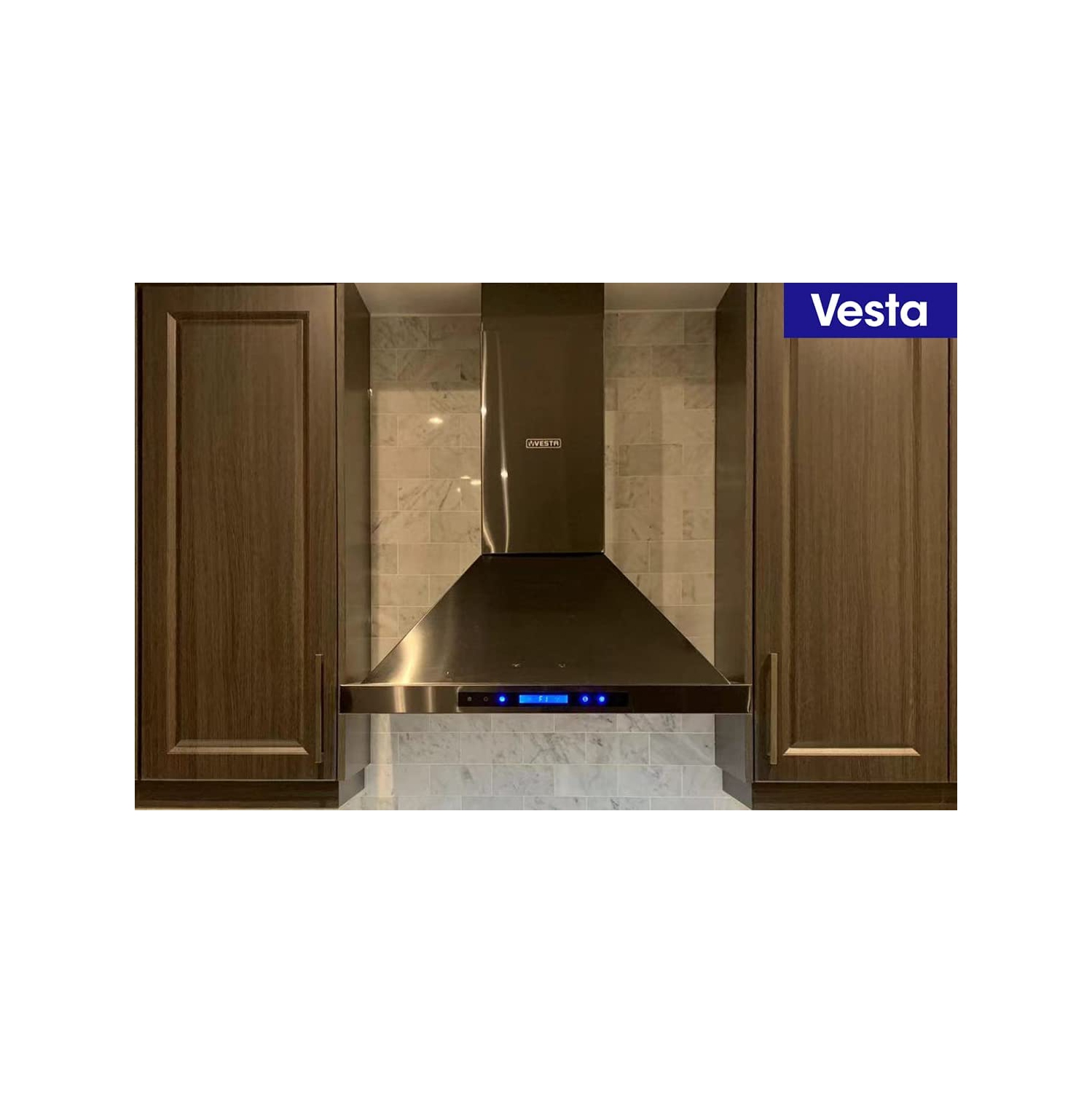 Vesta 900CFM Frankfurt Black Stainless Steel Wall Mounted Range Hood With Touch Screen Control, 2 Pcs Baffle Filters, 4 Speed Levels, Adjustable