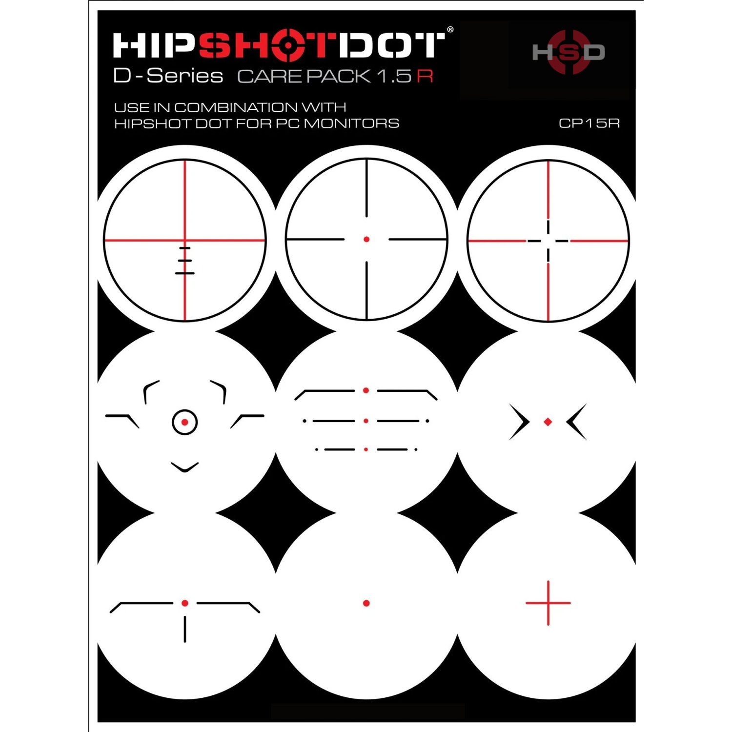 HipShotDot D-Series Tech Pack - Reusable Transparent Aim Sight Assist TV Decals - Gaming Television or Monitor Decal for FPS Video Games Compatible with PC, Xbox & Playstation (CP 1.5, Red)