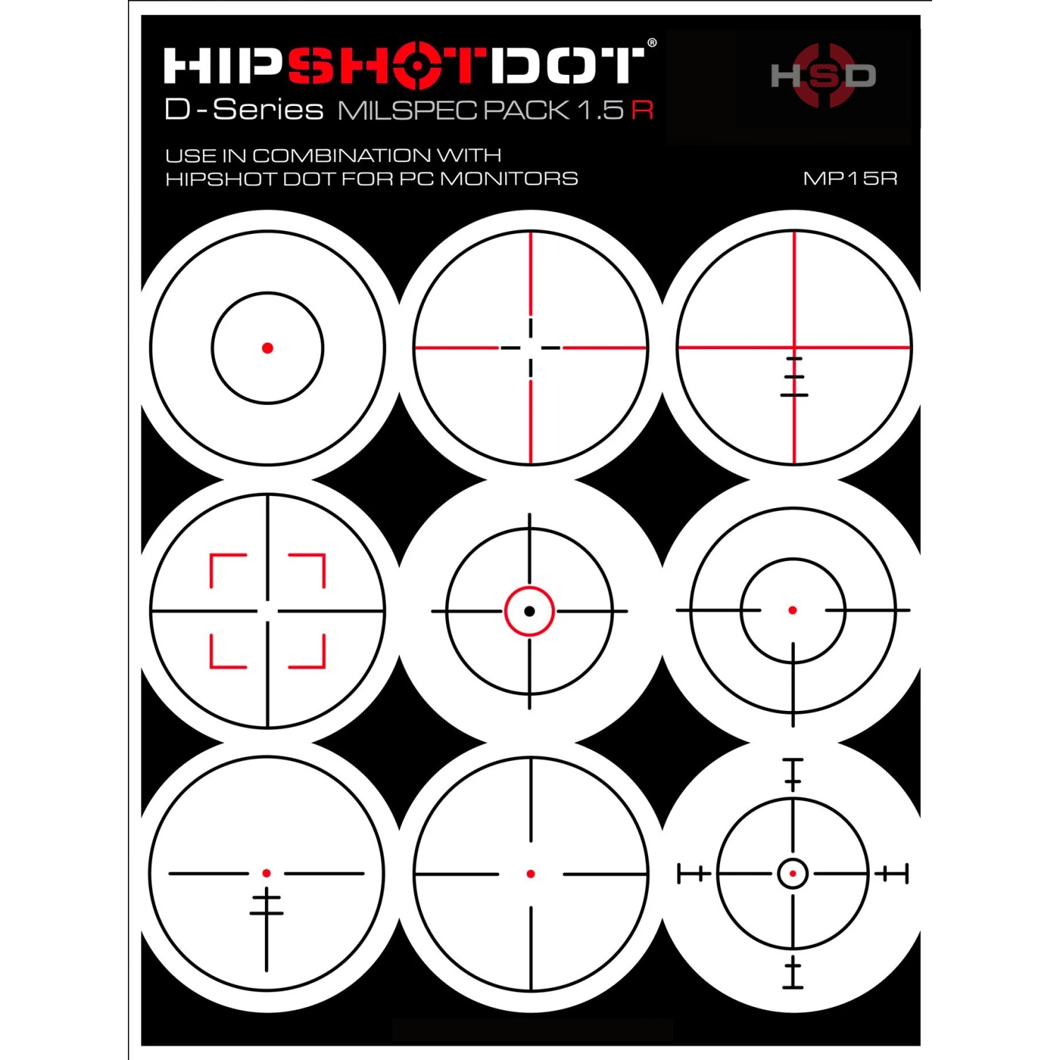 HipShotDot D-Series Tech Pack - Reusable Transparent Aim Sight Assist TV Decals - Gaming Television or Monitor Decal for FPS Video Games Compatible with PC, Xbox & Playstation (MP 1.5, Red)