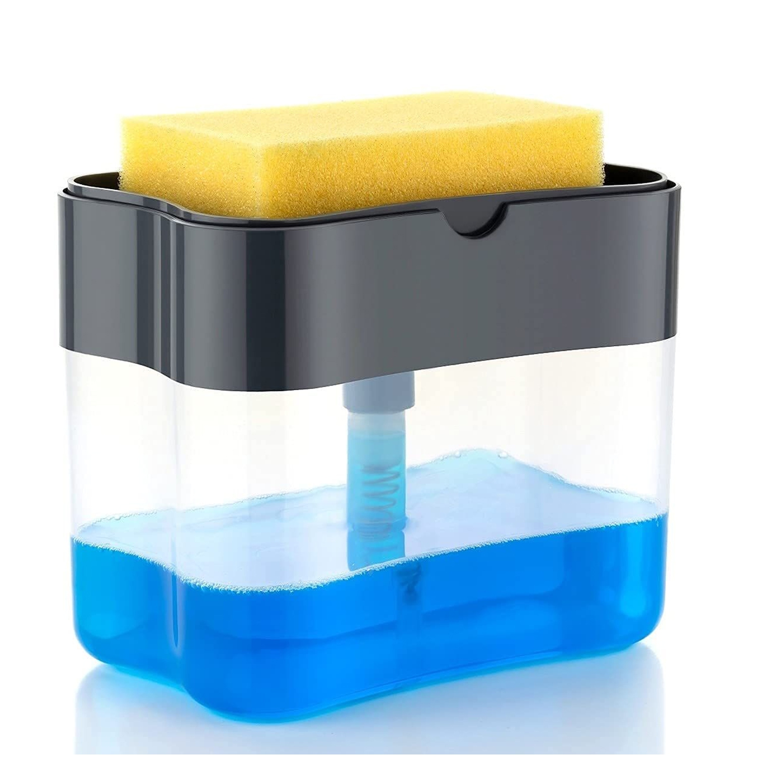 2 in 1 Soap Pump Dispenser for Kitchen Sink Dish Washing Soap Dispenser 380 ml Liquid Dispenser ,Soap, Sponge Holder, With Sponge