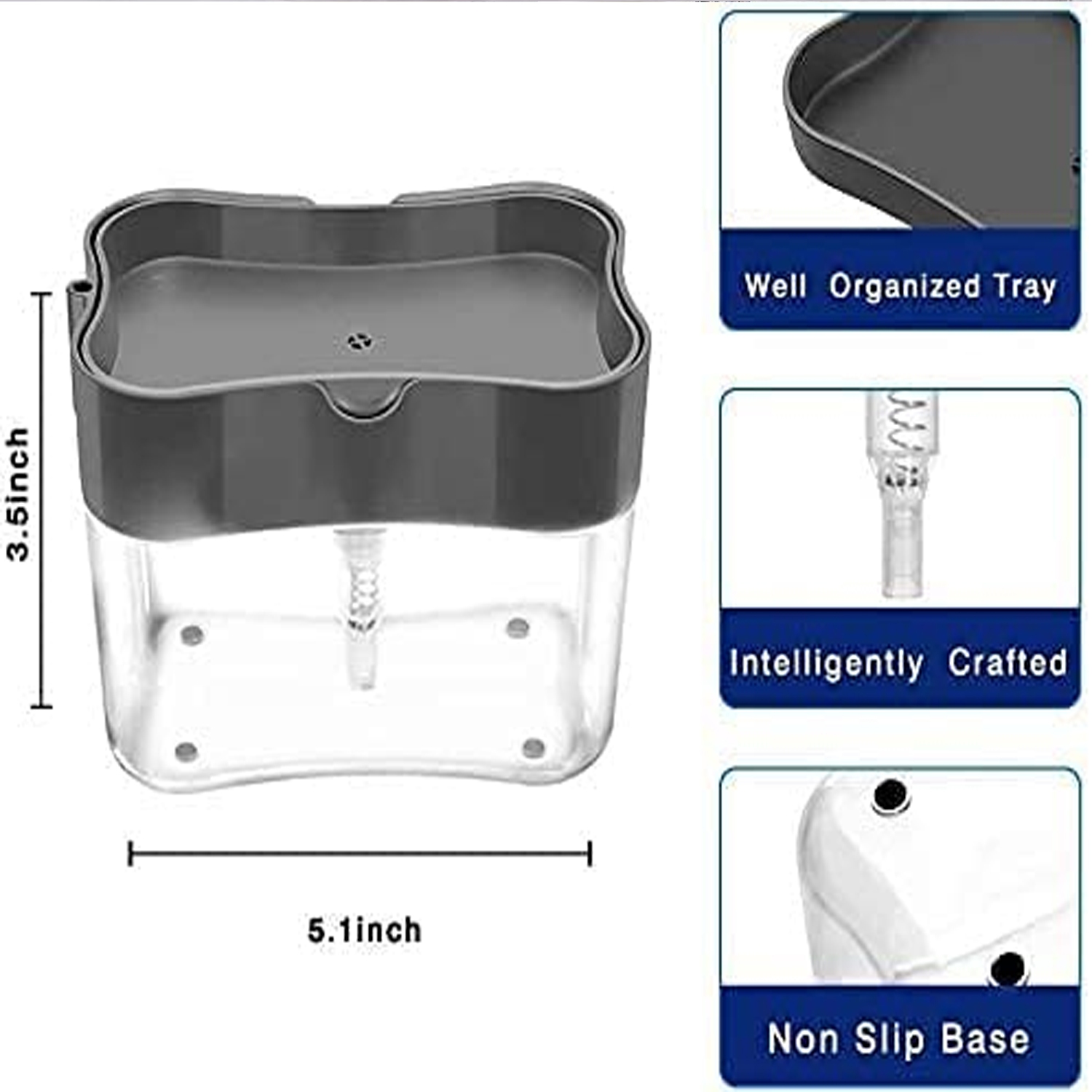 2 in 1 Soap Pump Dispenser for Kitchen Sink Dish Washing Soap Dispenser 380 ml Liquid Dispenser ,Soap, Sponge Holder, With Sponge