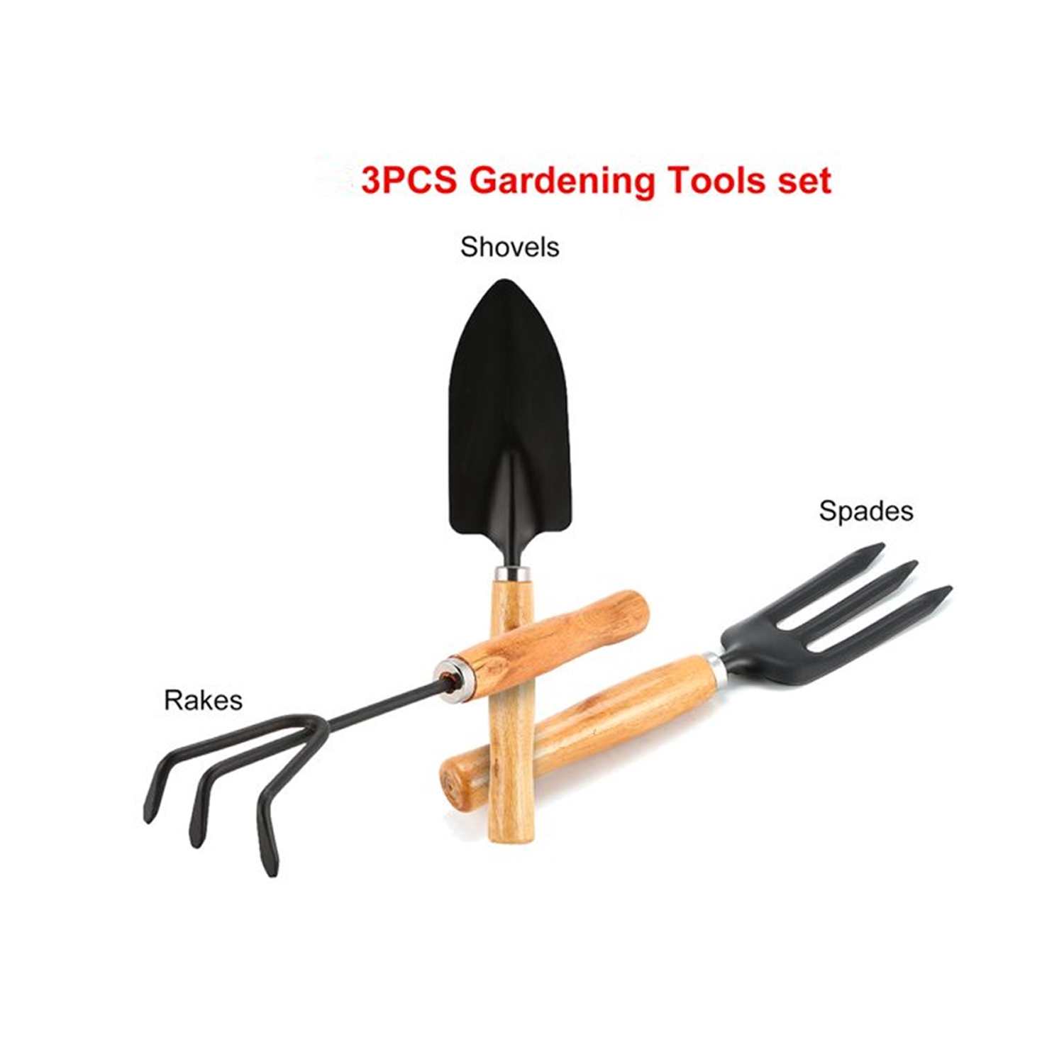 3PCS Garden Planting Tool Set Bonsai Succulent Transplanting Iron Rake Shovel Trowel Garden Planting Hand Tools for Home Garden