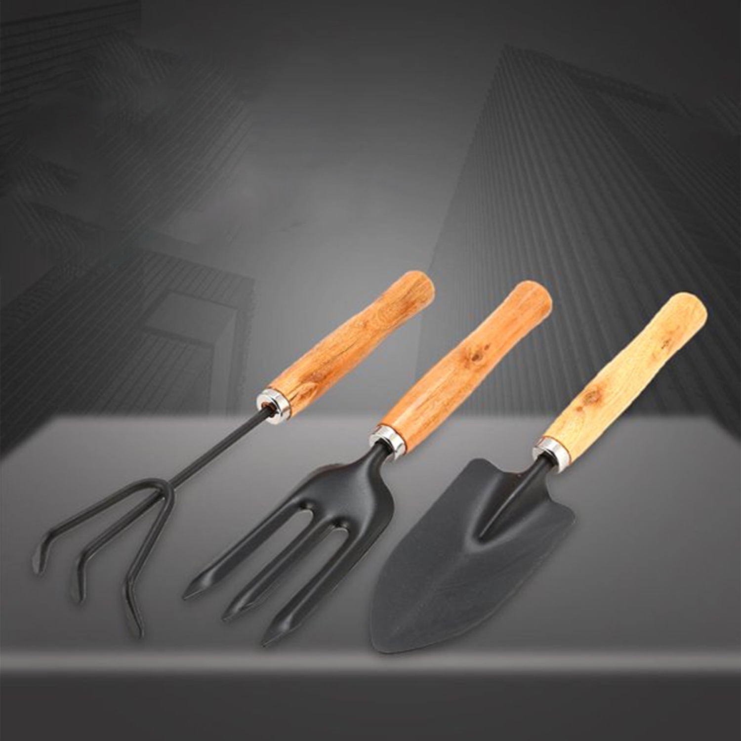 3PCS Garden Planting Tool Set Bonsai Succulent Transplanting Iron Rake Shovel Trowel Garden Planting Hand Tools for Home Garden