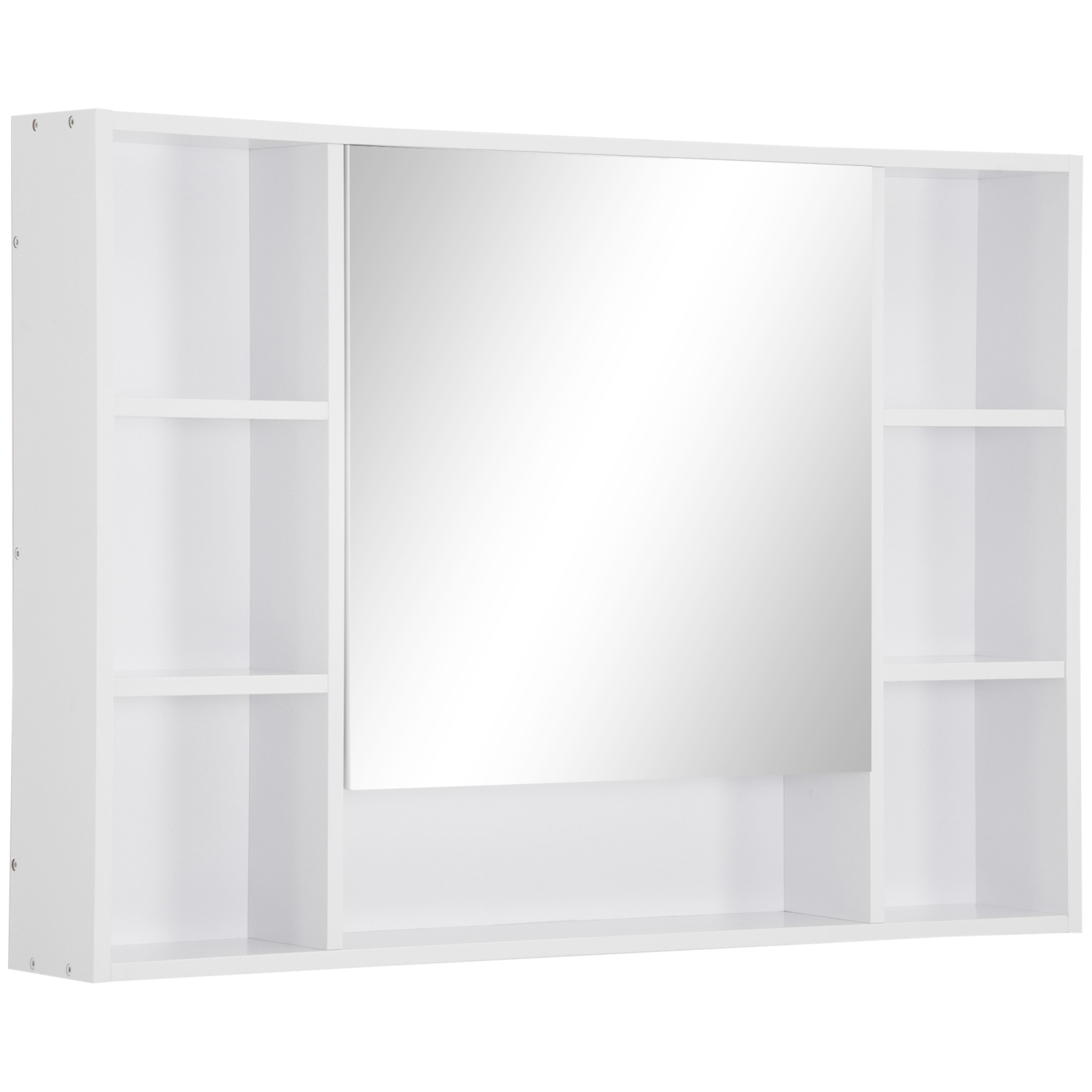 kleankin Wall Mounted Medicine Cabinet, 39.25"W x 27.5"H Bathroom Mirror Cabinet with Single Mirrored Door, Shelves and Storage Cupboard, White