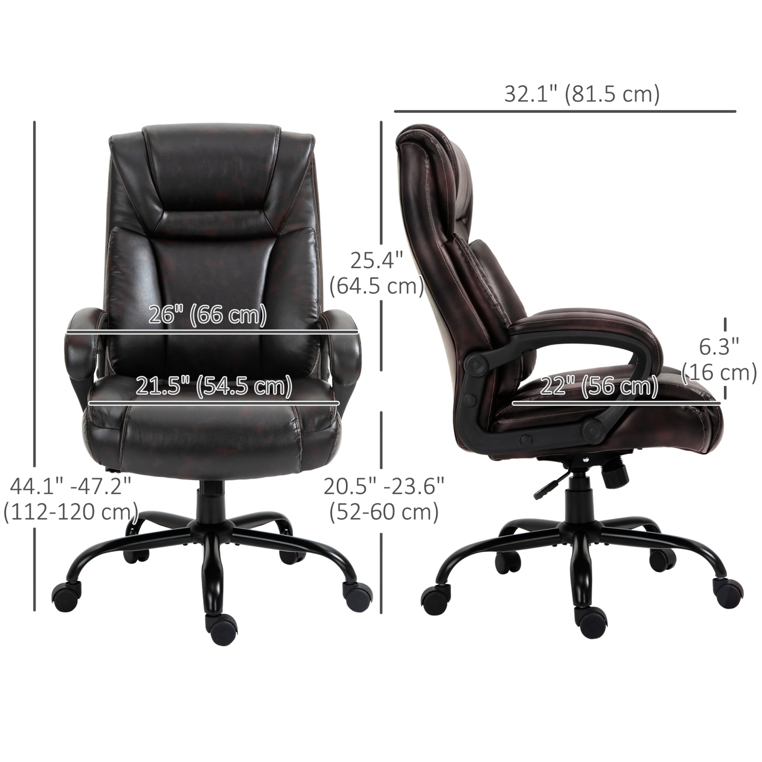 Vinsetto Executive Office Chair, Large, 400LBS Capacity, High Back, PU Leather, Adjustable Height, Swivel Wheels, Brown