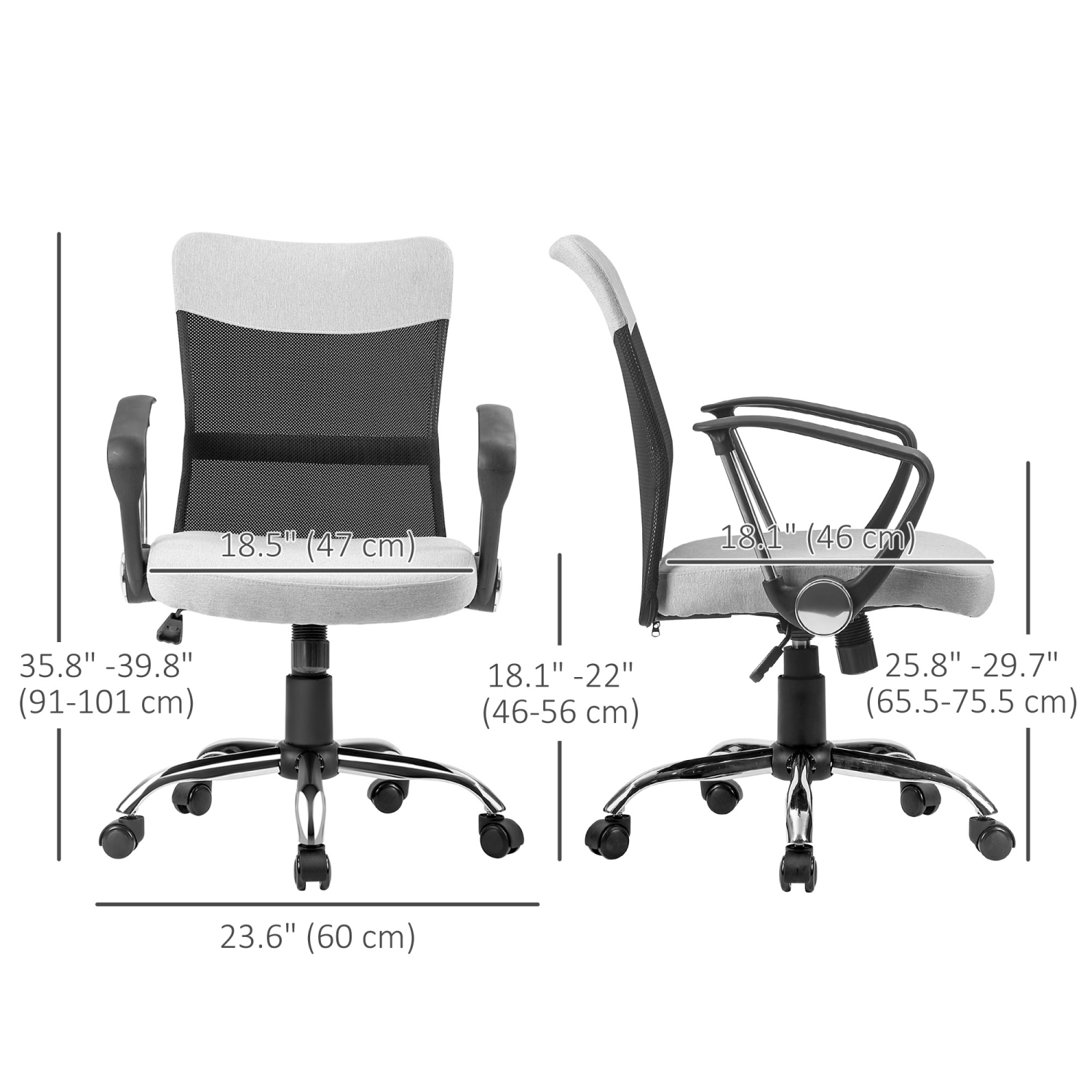 Vinsetto Ergonomic Office Chair, Mid Back Mesh Computer Desk Chair with Lumbar Back Support, Adjustable Tilt Angle, Adjustable Height, Grey