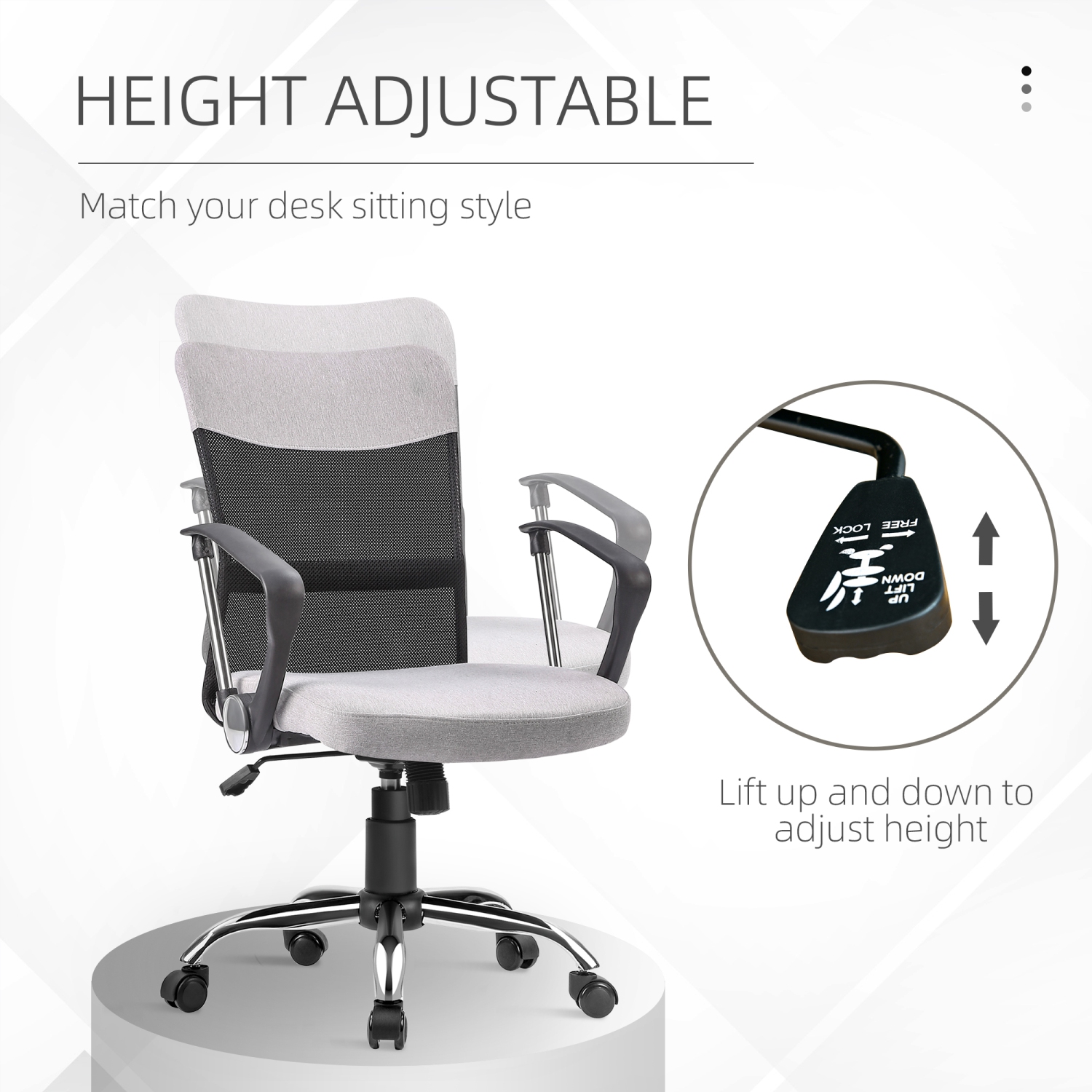 Vinsetto Ergonomic Office Chair, Mid Back Mesh Computer Desk Chair with Lumbar Back Support, Adjustable Tilt Angle, Adjustable Height, Grey