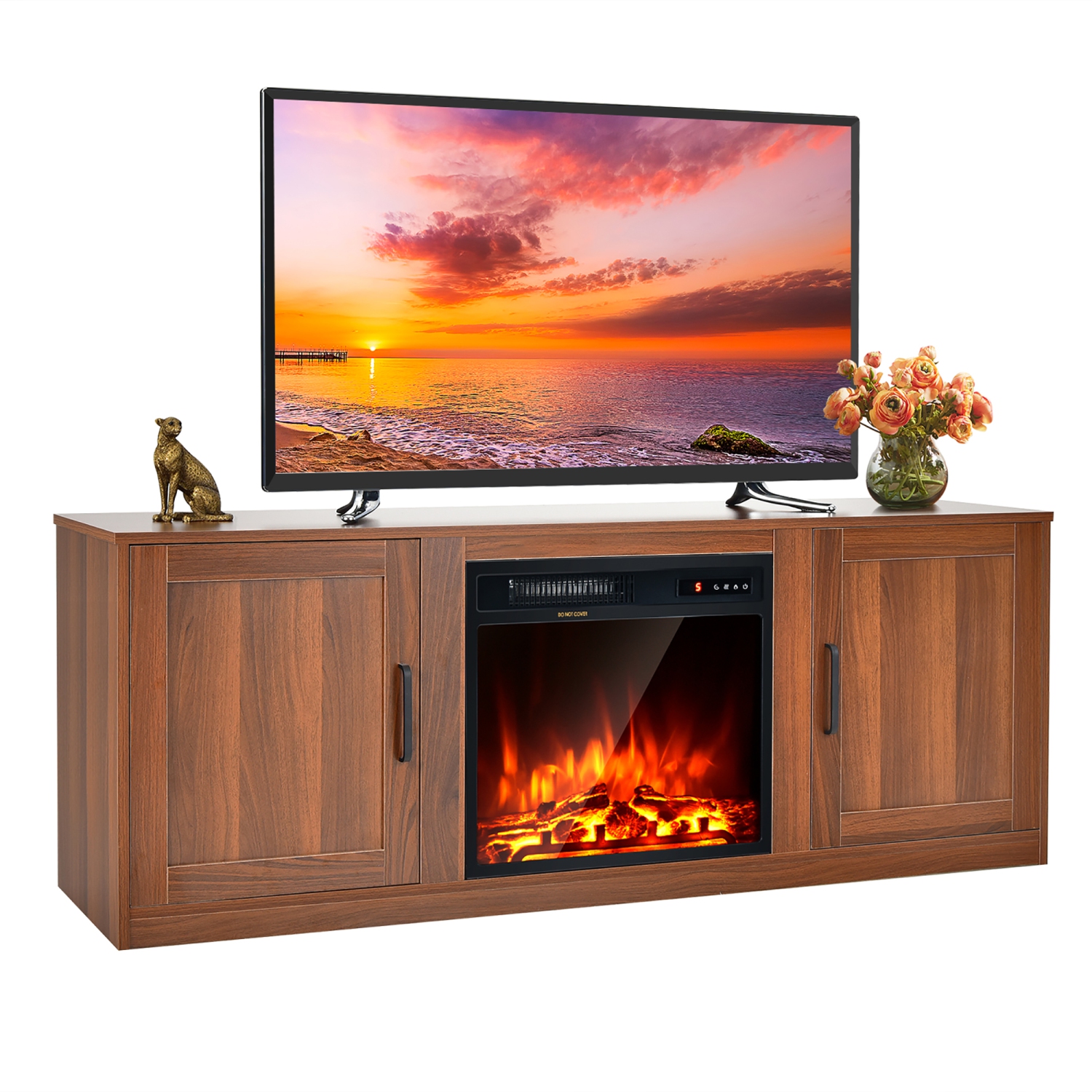 Costway 58" Fireplace TV Stand Entertainment Console W/ 18" Electric Fireplace