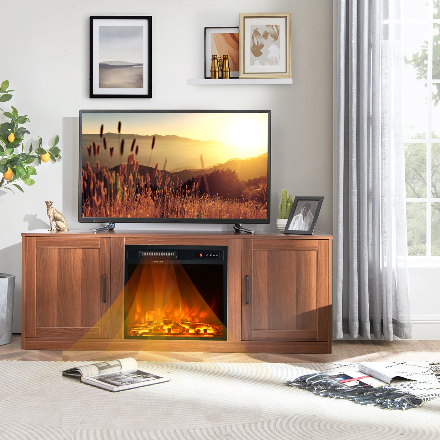 Costway 58" Fireplace TV Stand Entertainment Console W/ 18" Electric Fireplace