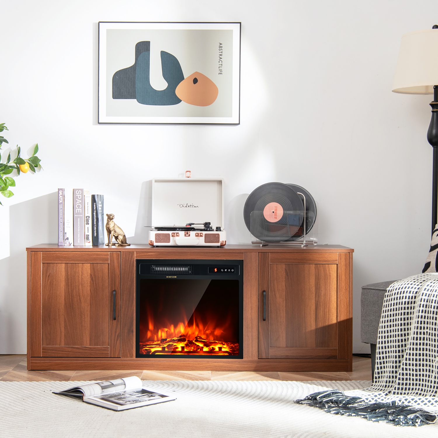 Costway 58" Fireplace TV Stand Entertainment Console W/ 18" Electric Fireplace