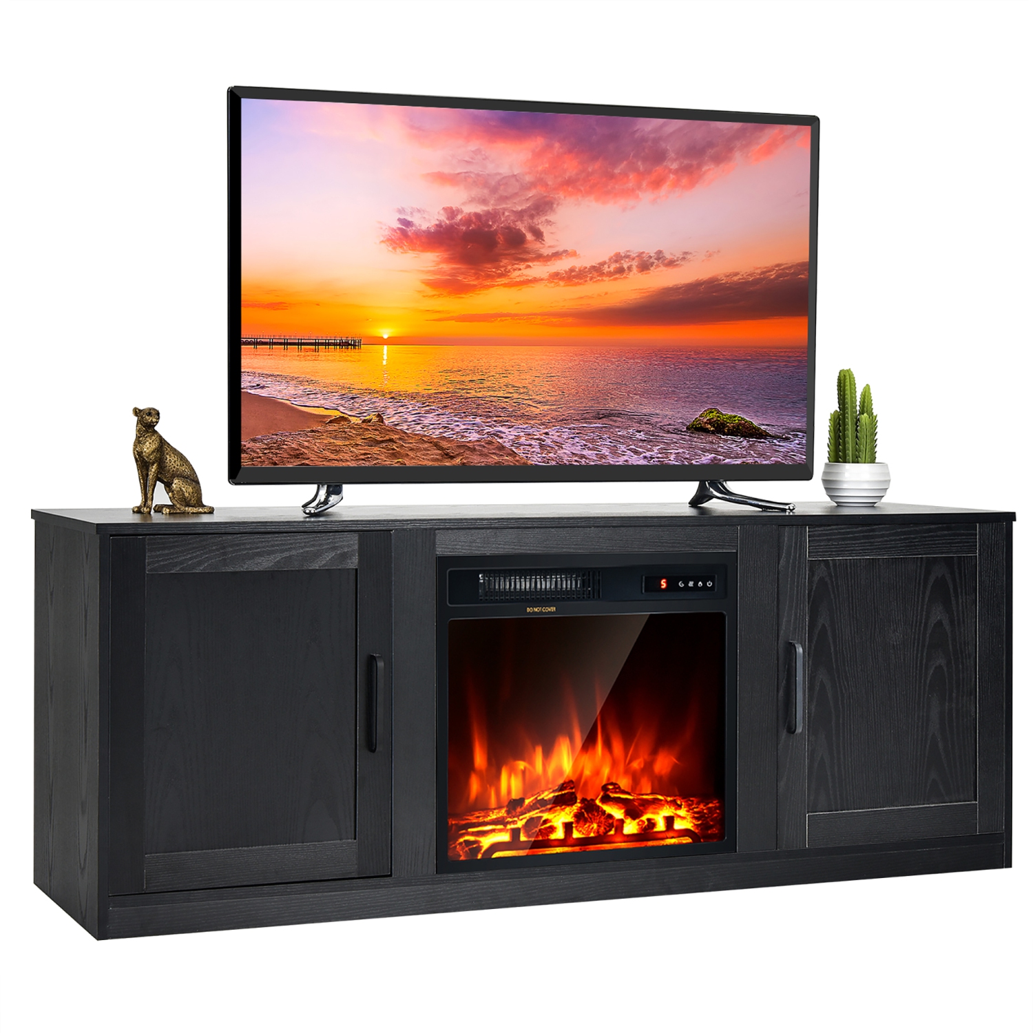Costway 58" Fireplace TV Stand Entertainment Console W/ 18" Electric Fireplace