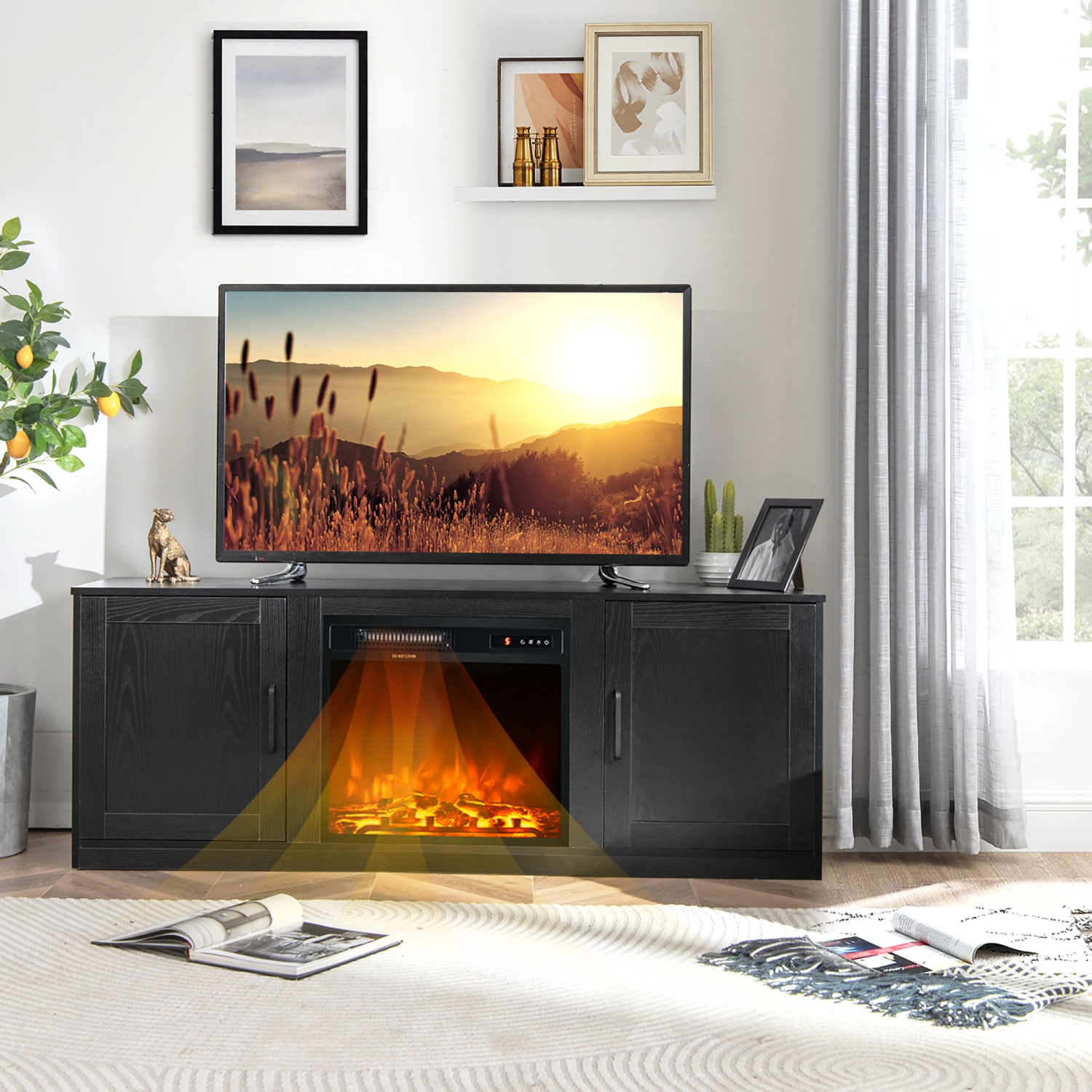 Costway 58" Fireplace TV Stand Entertainment Console W/ 18" Electric Fireplace