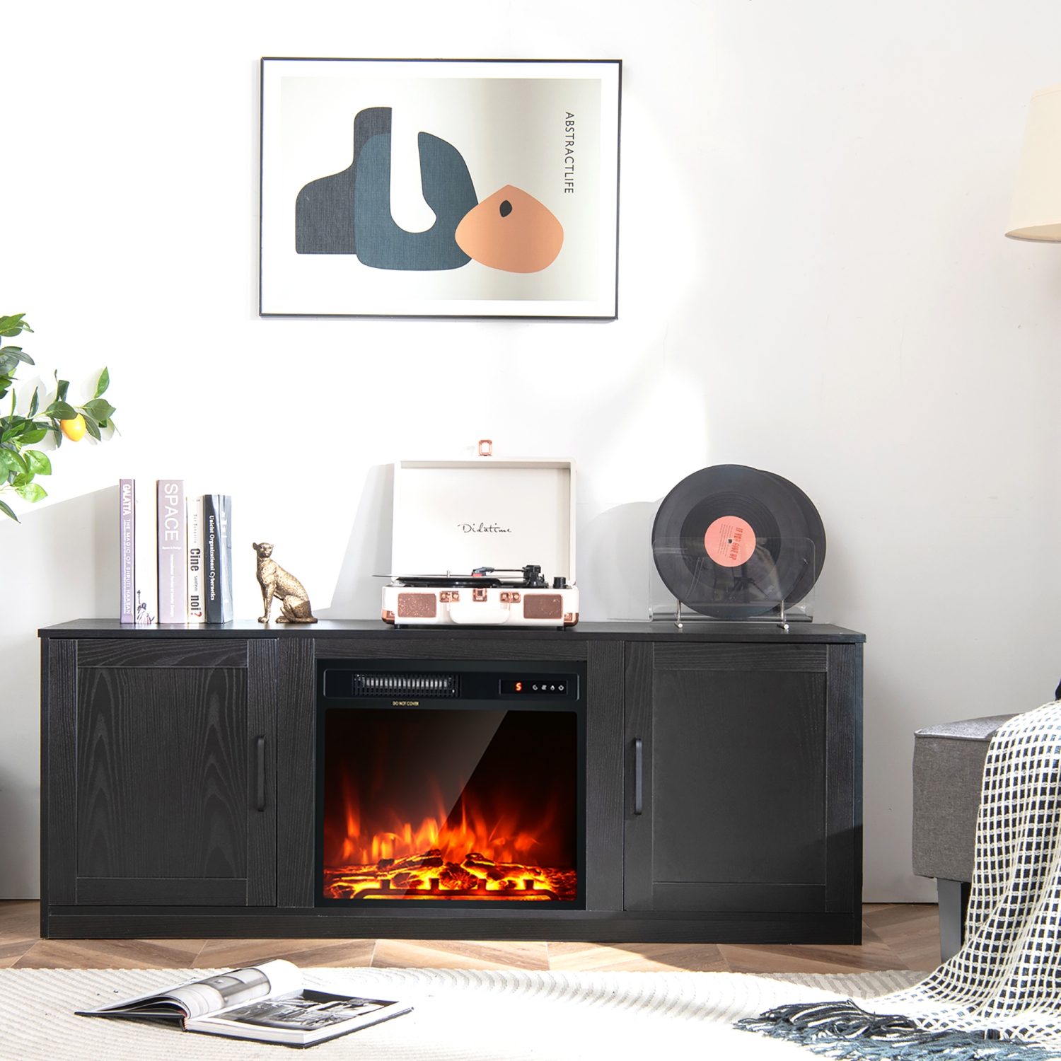 Costway 58" Fireplace TV Stand Entertainment Console W/ 18" Electric Fireplace