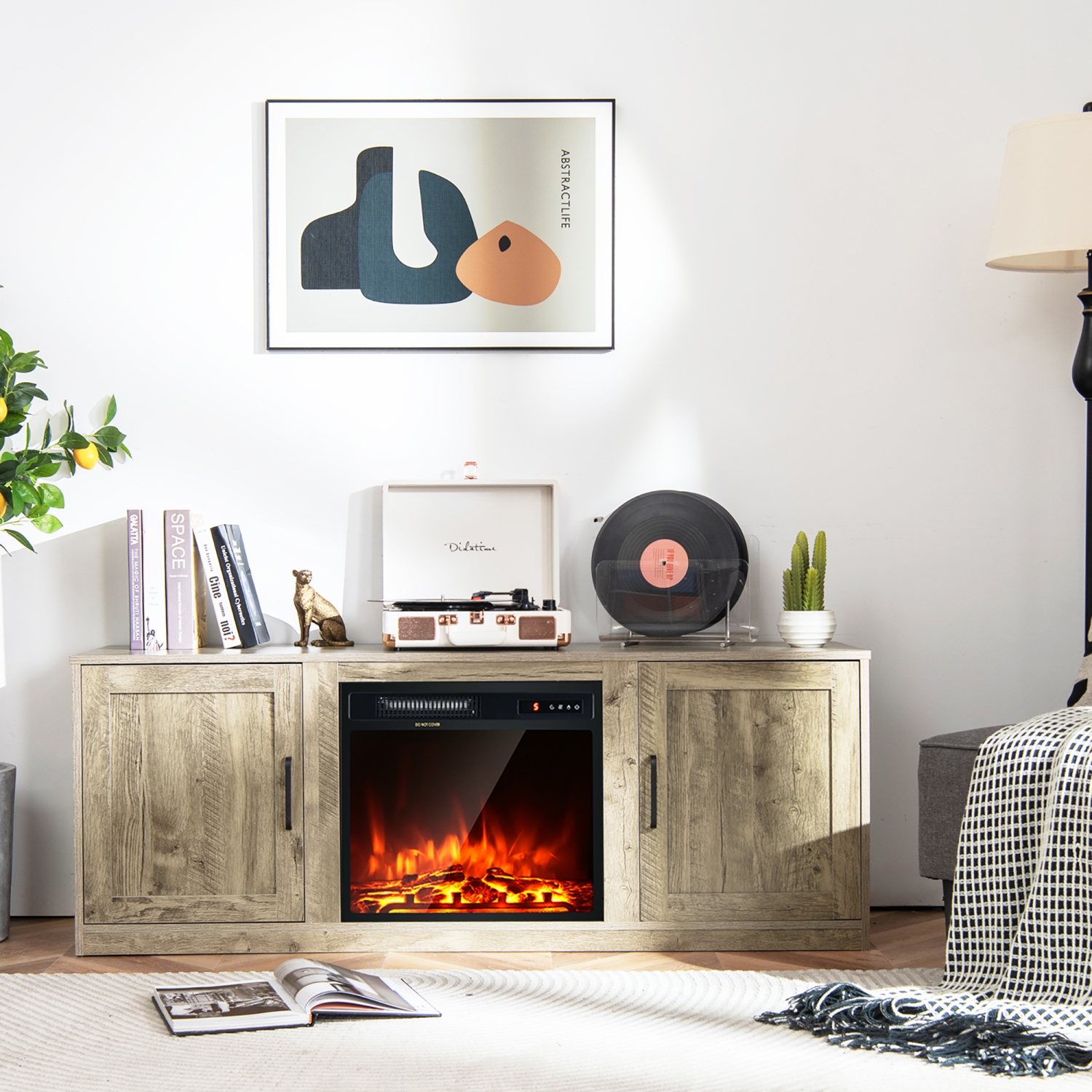 Costway 58" Fireplace TV Stand Entertainment Console W/ 18" Electric Fireplace