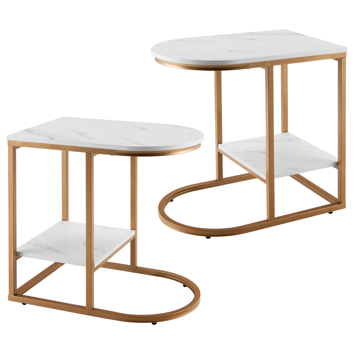 Costway 2Pcs C-shaped Side Table 2-Tier End Table w/ Storage Modern Compact Snack Table
