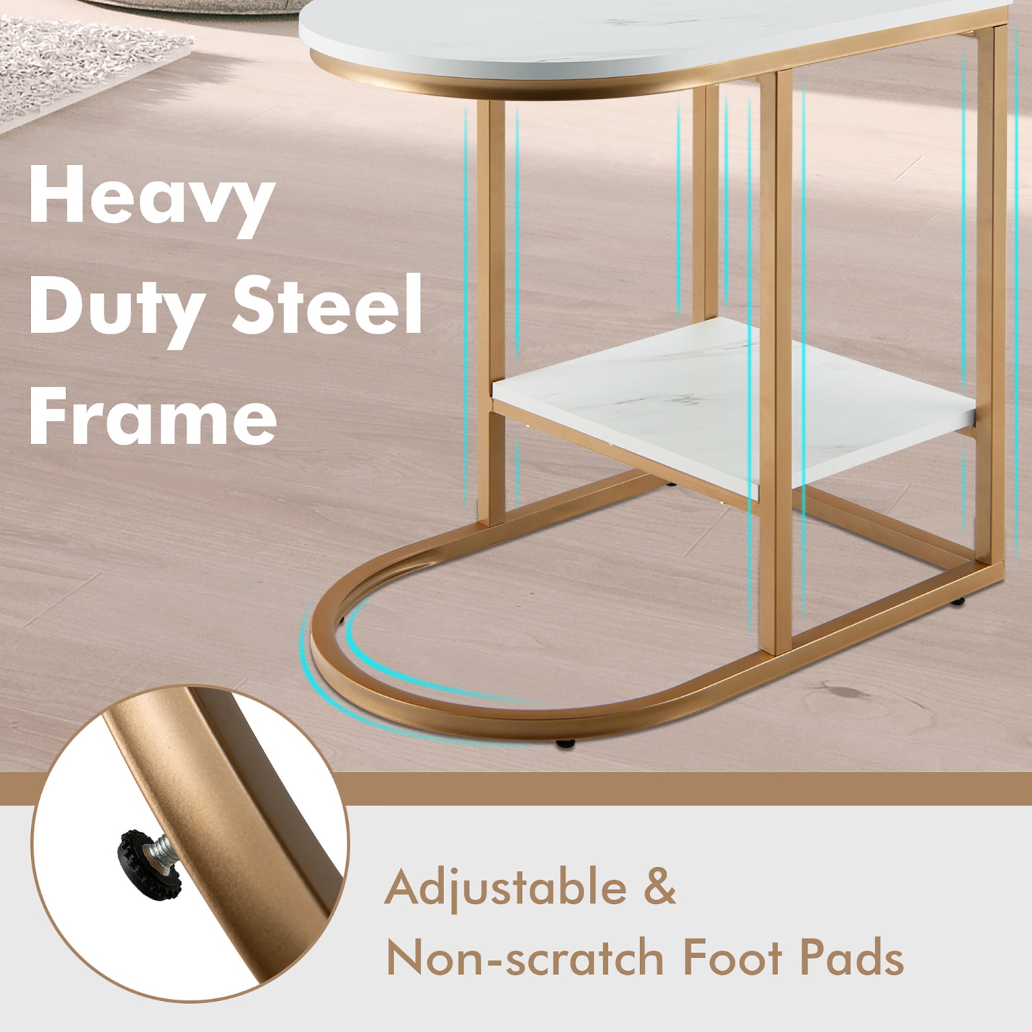 Costway C-shaped Side Table 2-Tier End Table with Storage Modern Compact Snack Table