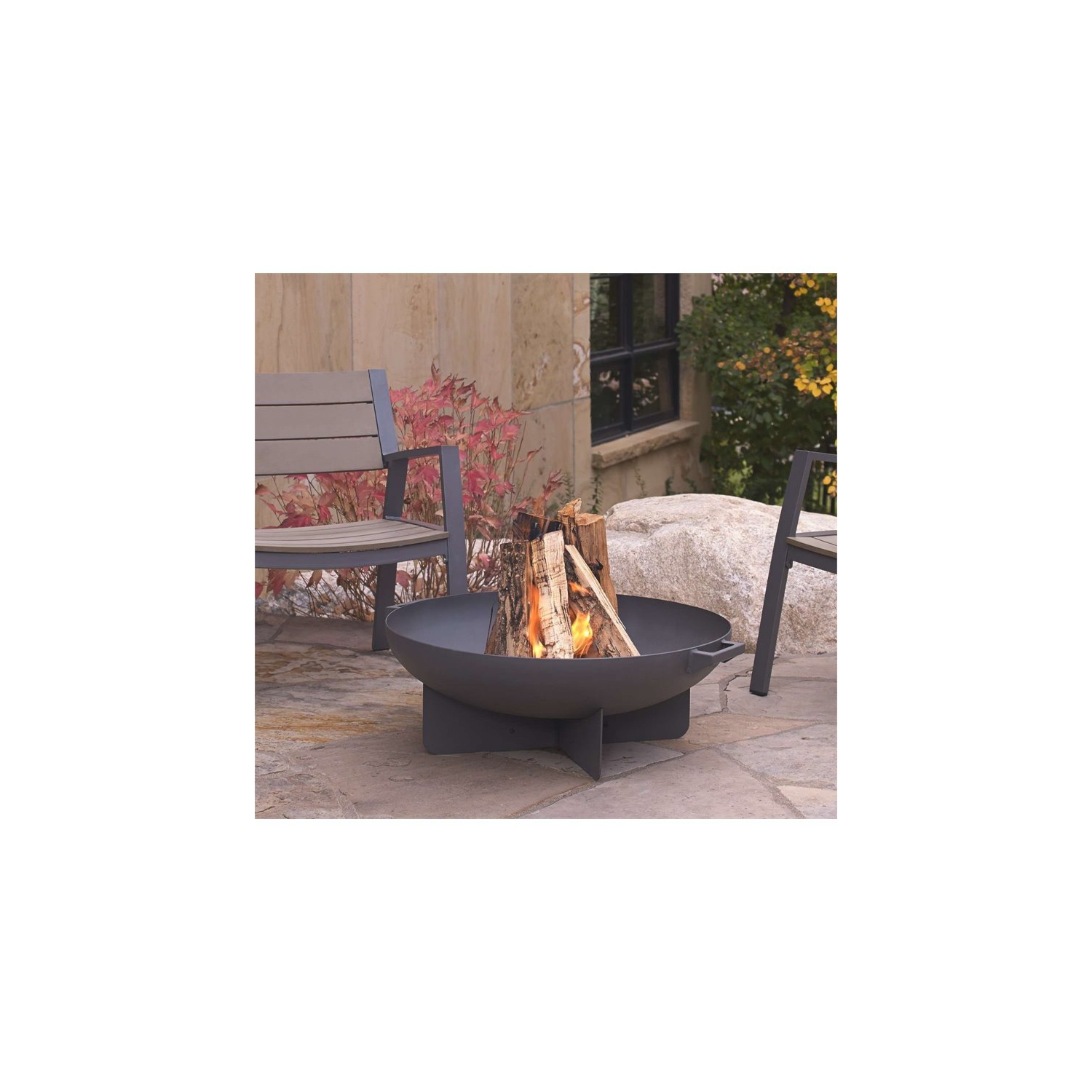 Bowery Hill Mid-Century Outdoor Steel Fire Bowl in Gray