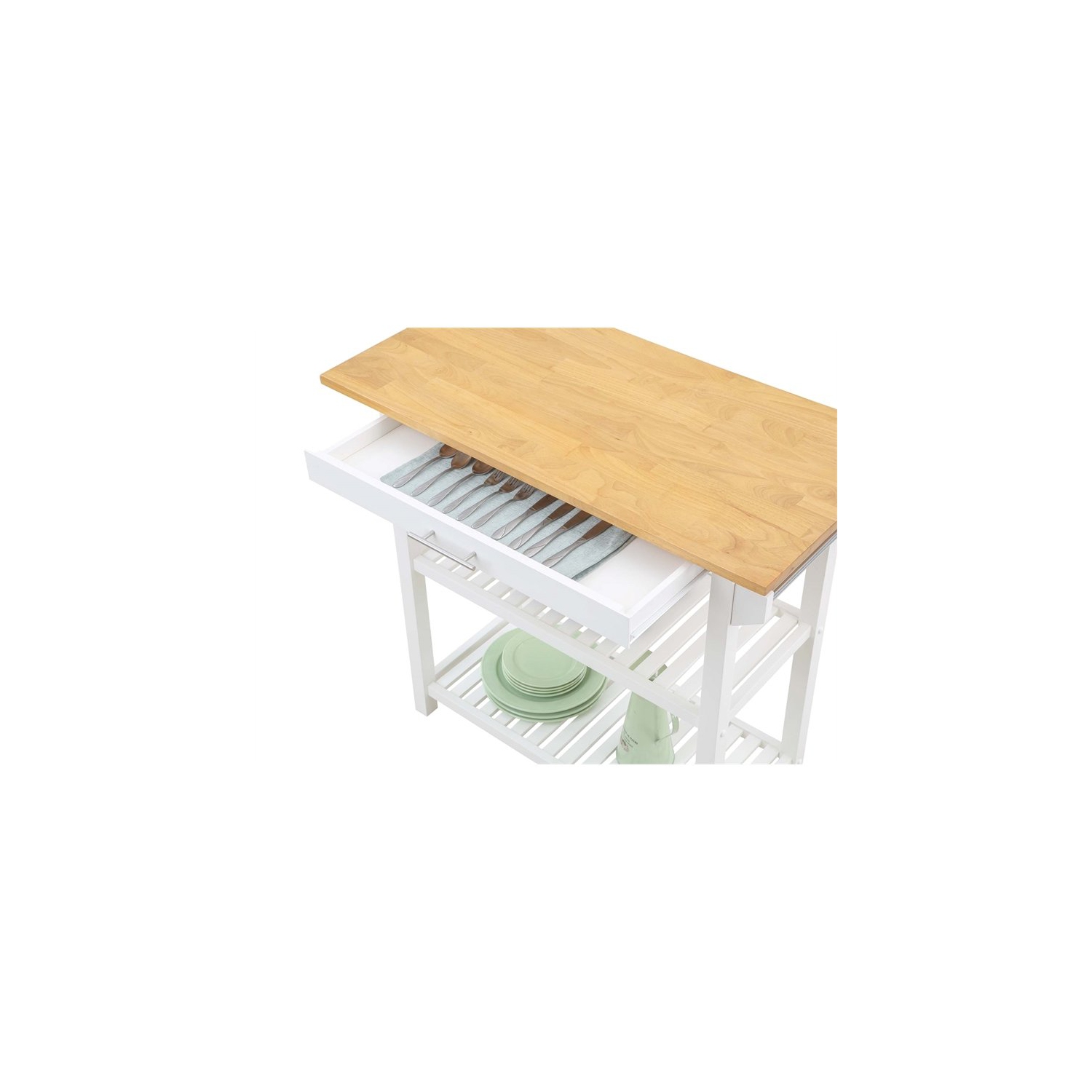 Designs2Go Three-Tier Butcher Block Kitchen Prep Island with Drawer- White Wood