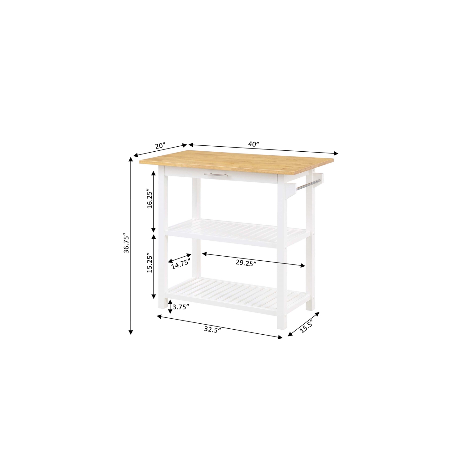 Designs2Go Three-Tier Butcher Block Kitchen Prep Island with Drawer- White Wood