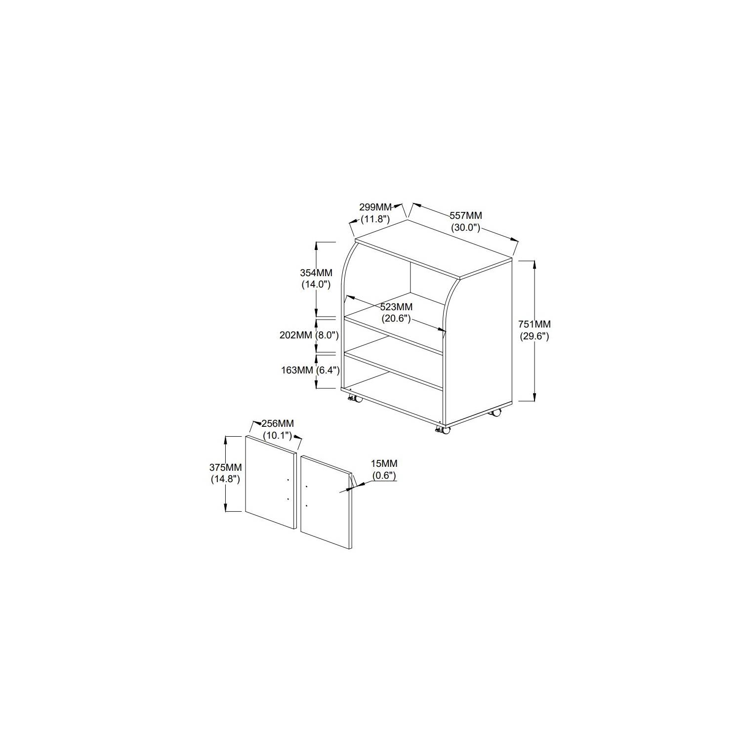 Hodedah Modern Wooden Microwave Kitchen Cart in Beige Finish